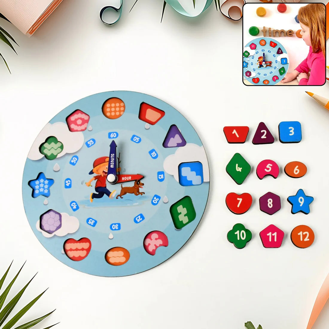 Aditi Wooden Learning Clock Toy with Movable Hands - Happy Price - Image 2