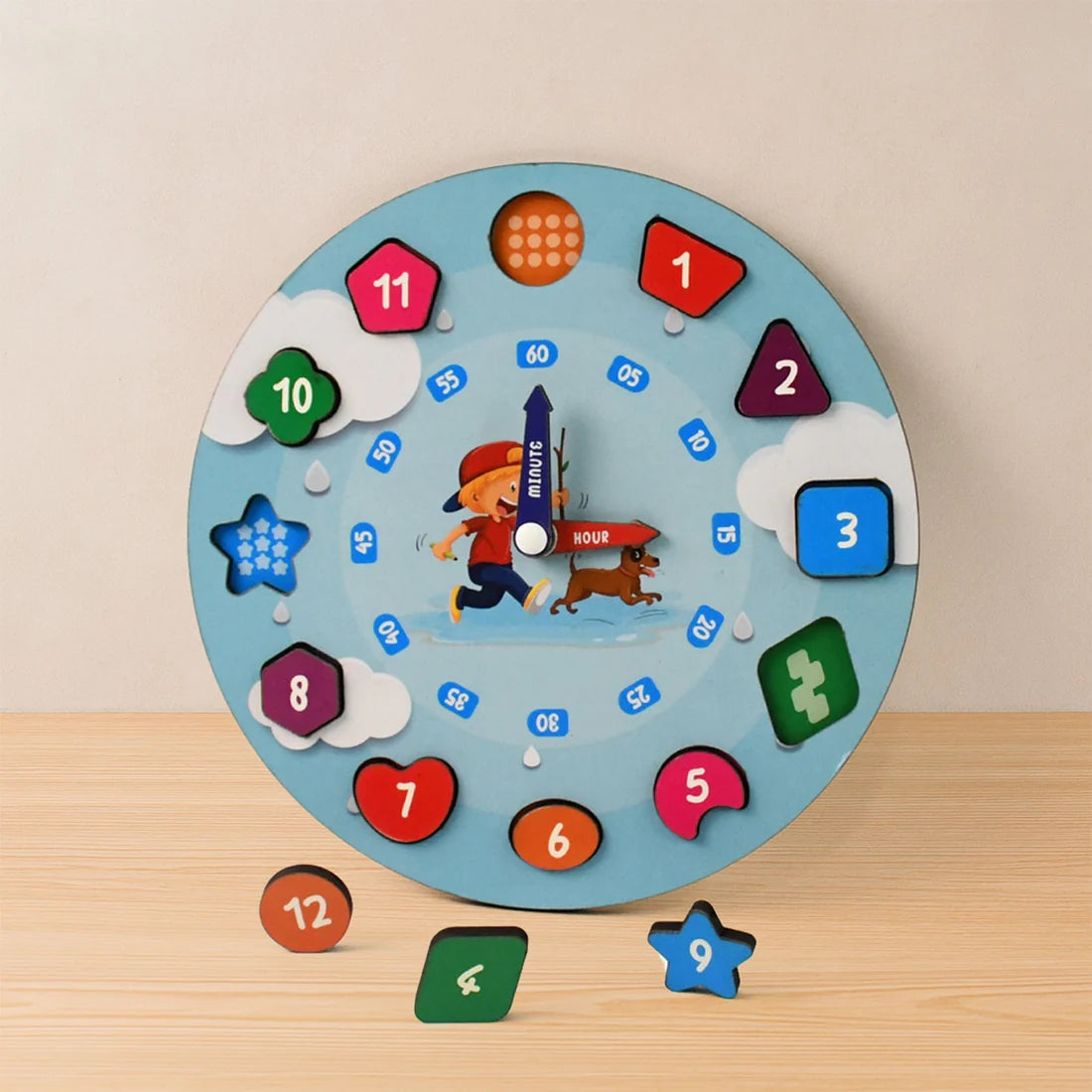 Aditi Wooden Learning Clock Toy with Movable Hands - Happy Price - Image 3