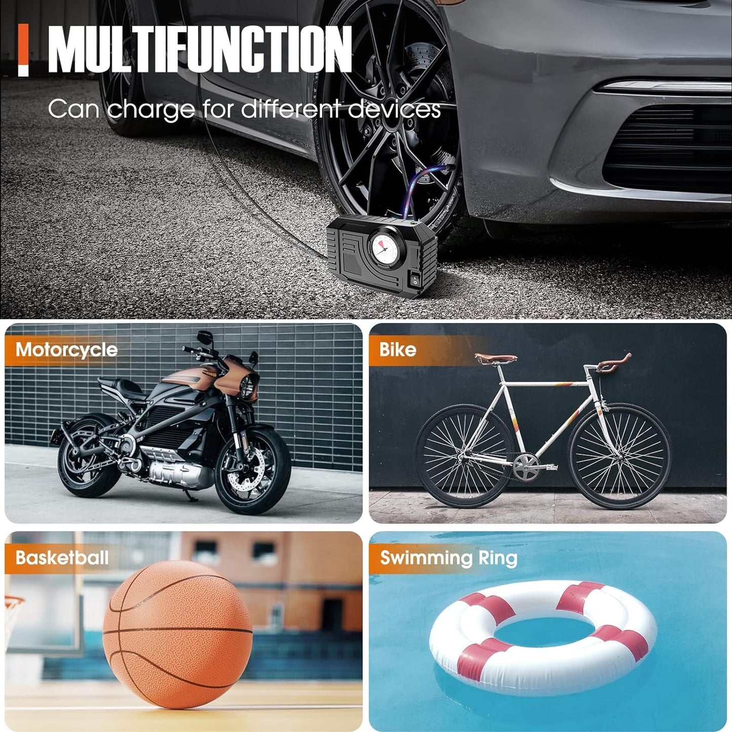 Tire Inflator Portable Air Compressor 12v Small Air Pump For Car Tires Bicycle Balloons Cars Bike Bicycles And Other Inflatables With Led Light (12v) - Happy Price - Image 3