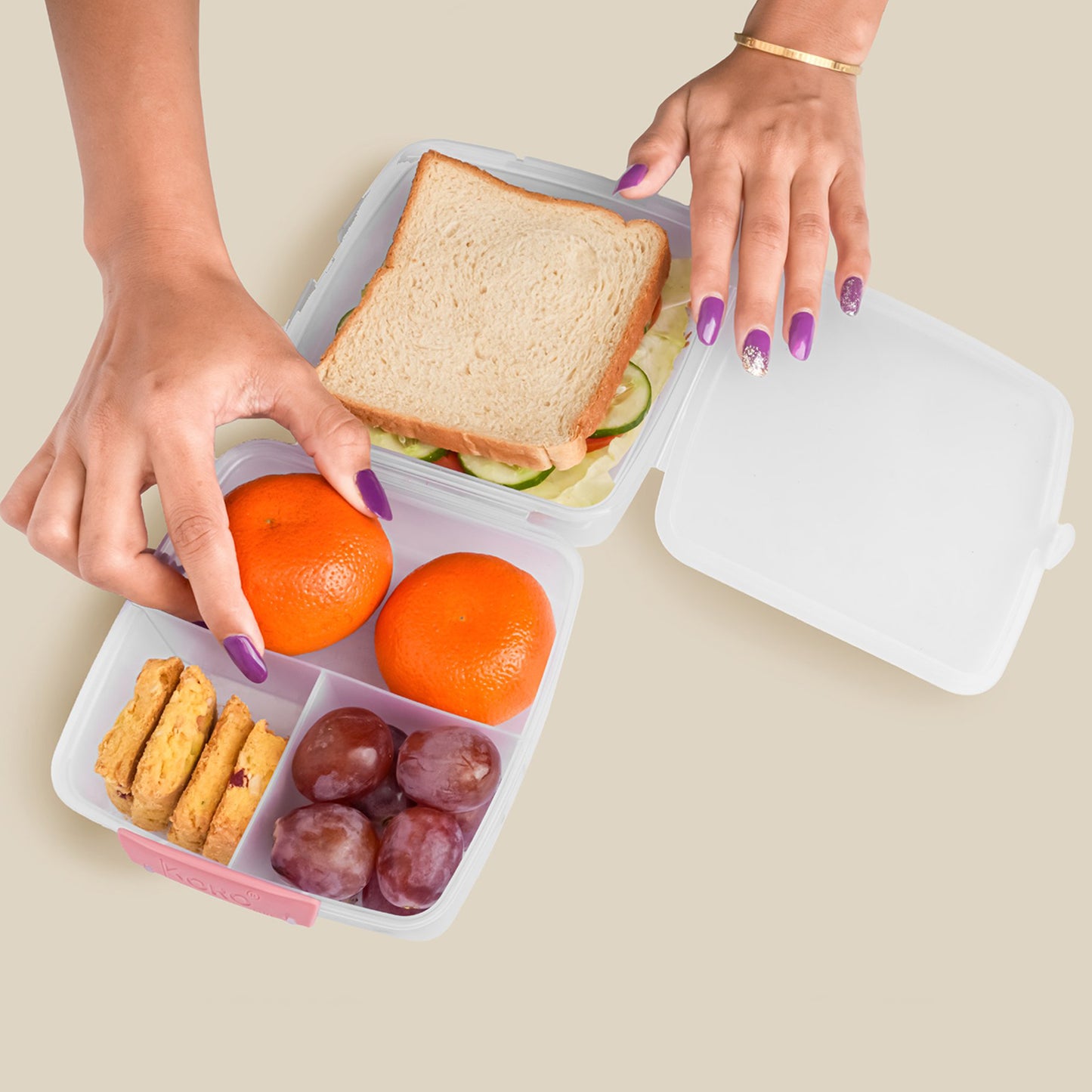 1400 ML 4-Compartment Lunch Box - 1 Large, 3 Small - Airtight Food Container - Happy Price - Image 2
