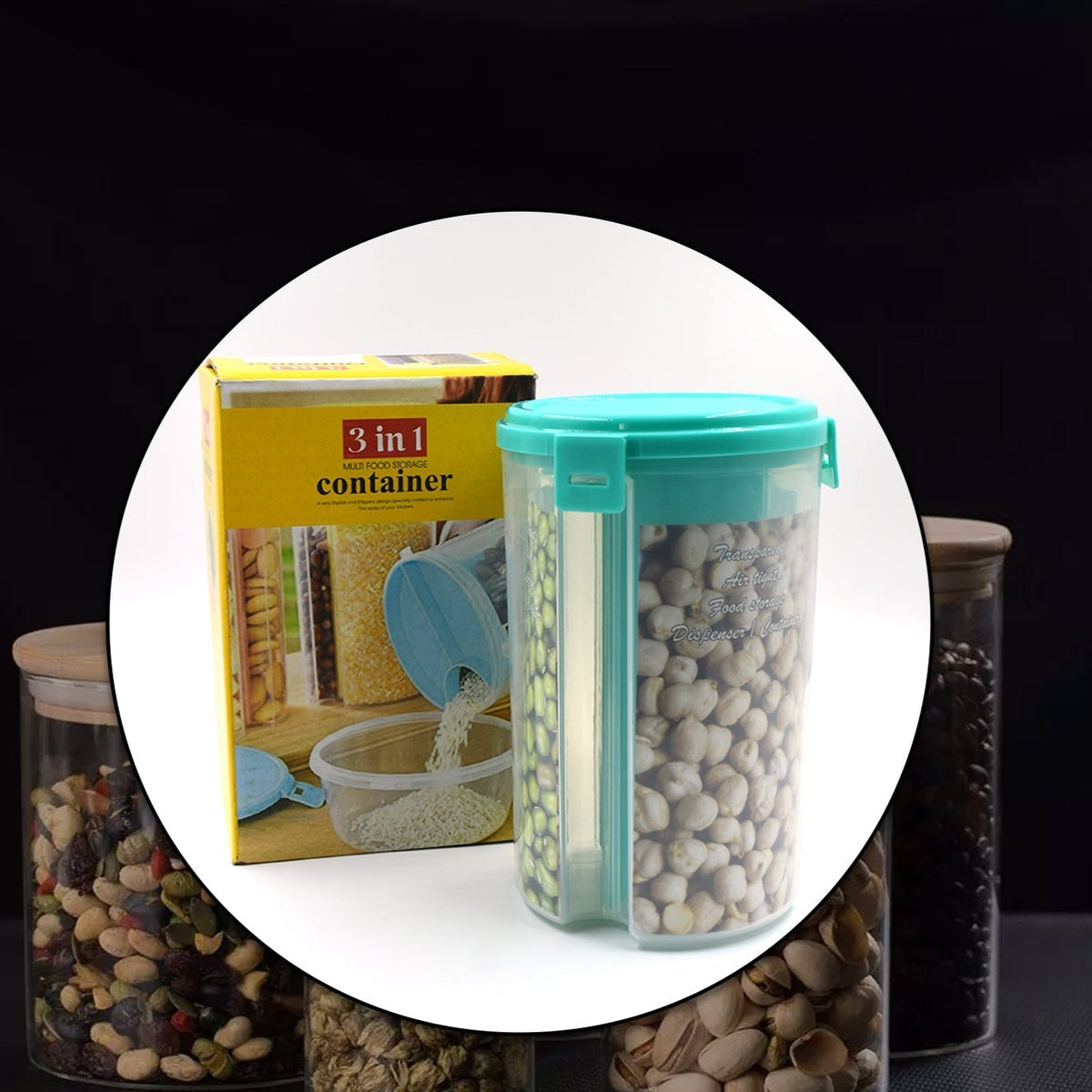 3 In 1 Transparent Air Tight Storage Dispenser Container (With Color Box) - Happy Price - Image 1