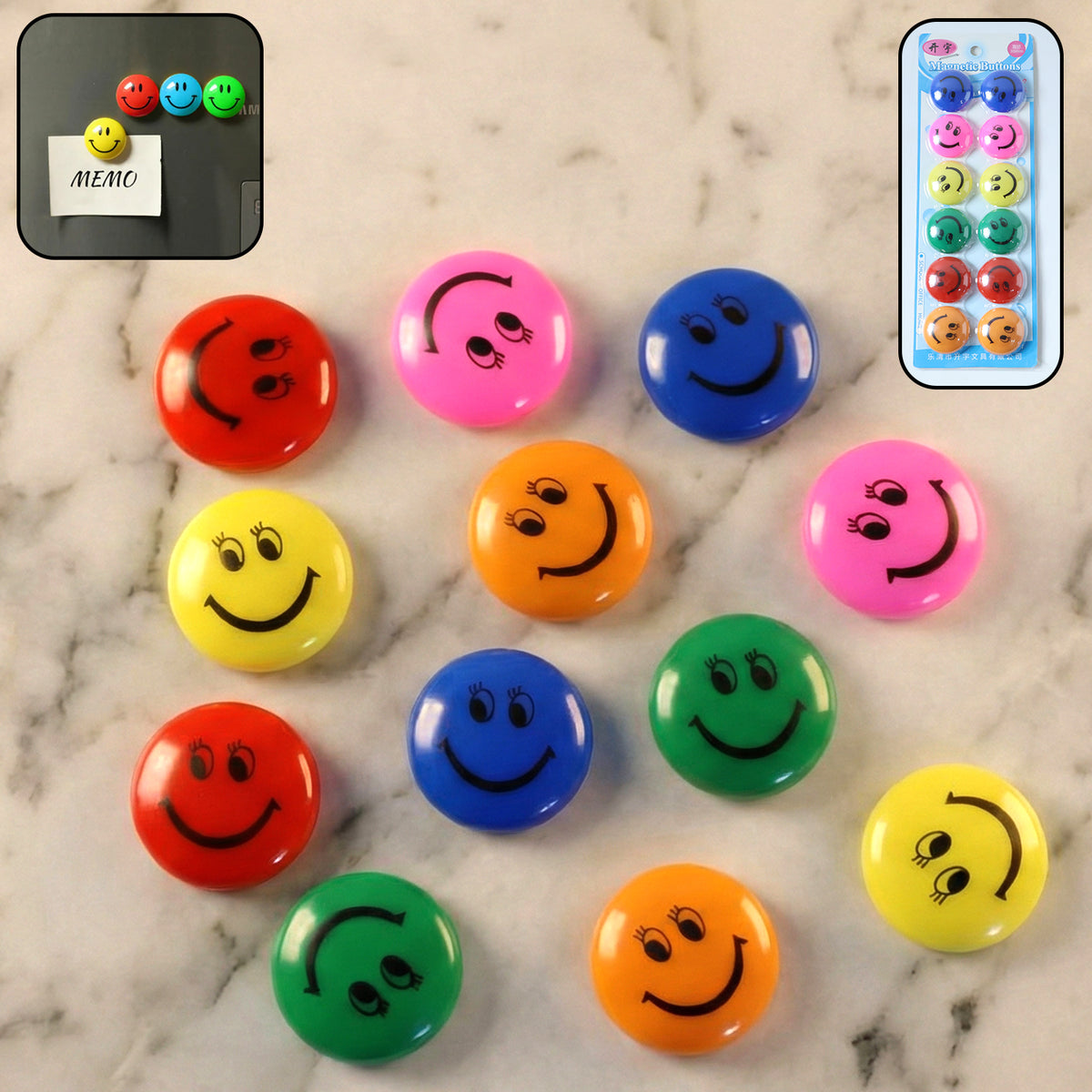 Colorful Smiley Face Magnetic Buttons - 12 Pc Set for Fridge & Whiteboard - Happy Price - Image 2