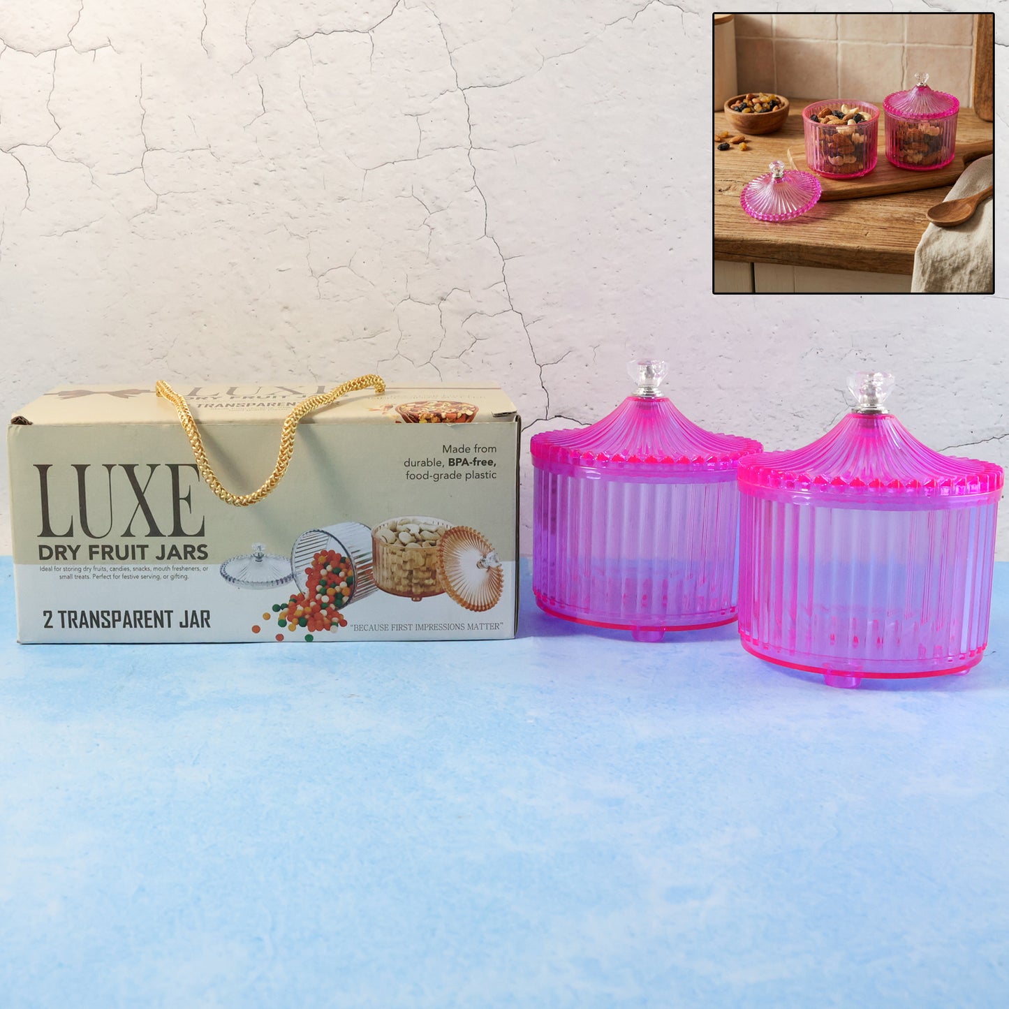 Transparent Dry Fruit Storage Jars with Decorative Lids - Set of 2 - Happy Price - Image 7