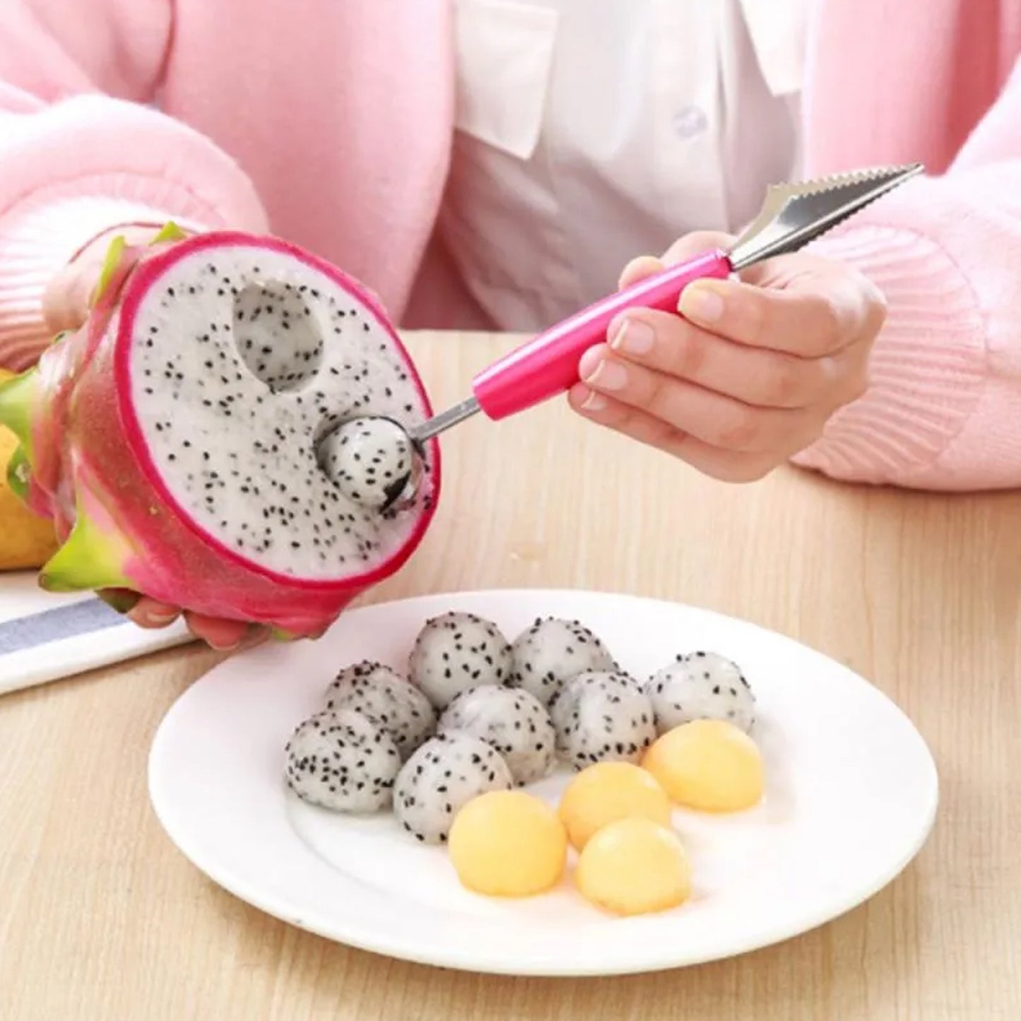 Multifunctional Stainless Steel Fruit Vegetable Pattern Carving Knife Peeler Corer Spherical Dig Ball Scoop Garnishing Dig Ball Spoon Kit. - Happy Price - Image 7