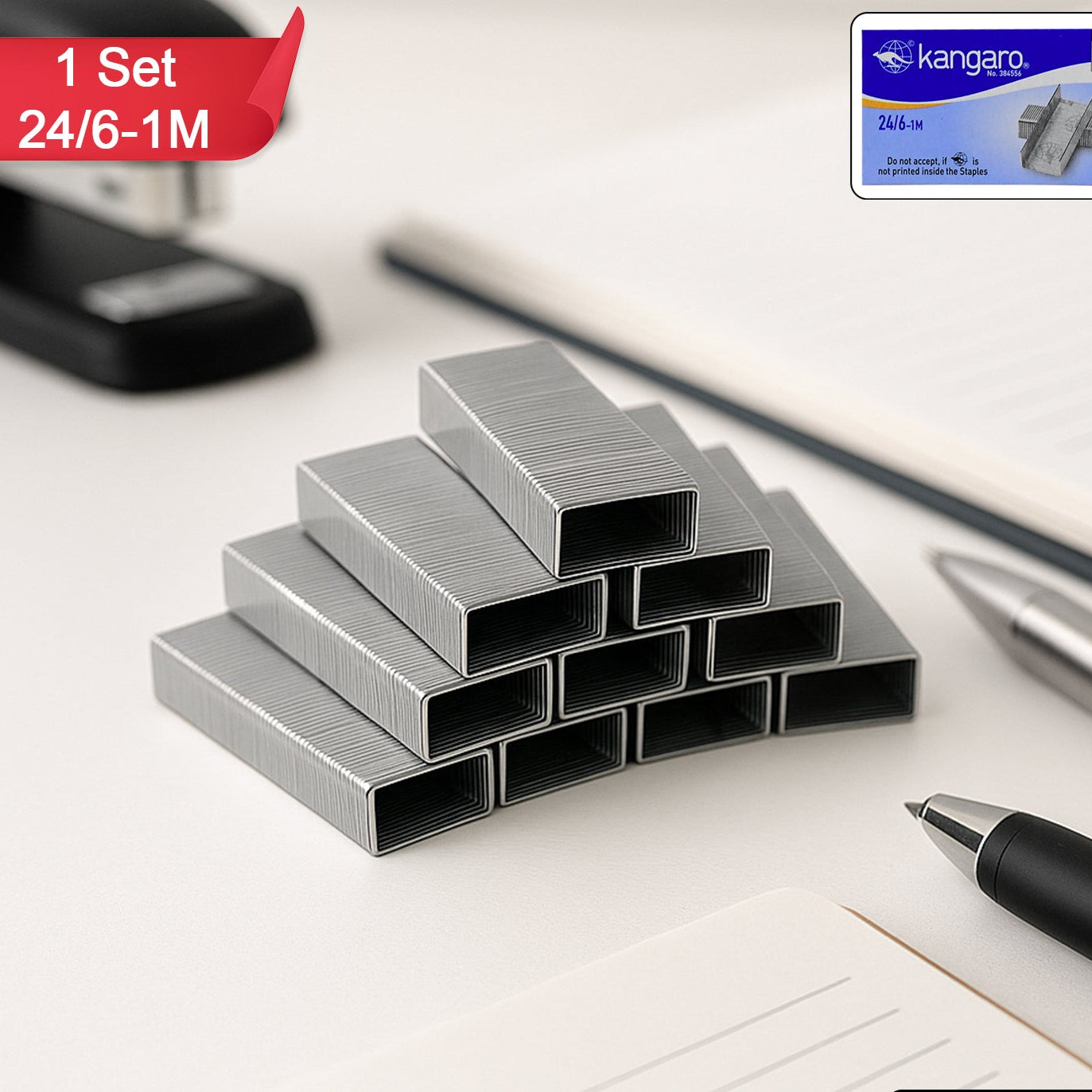 Durable Steel Staples 24/6-1M, 1000 Pcs Box for Standard Staplers - Happy Price - Image 1
