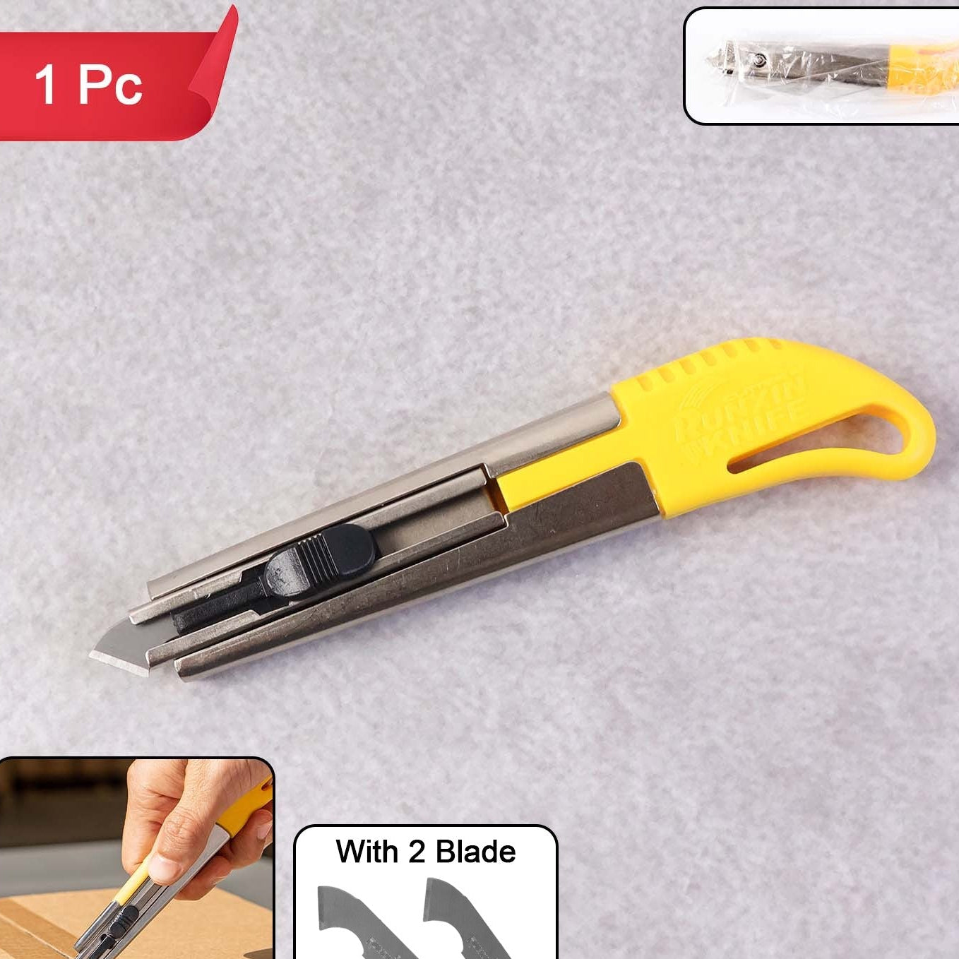 Durable Stainless Steel Utility Knife with 2 Extra Blades - 1 Pc - Happy Price - Image 1