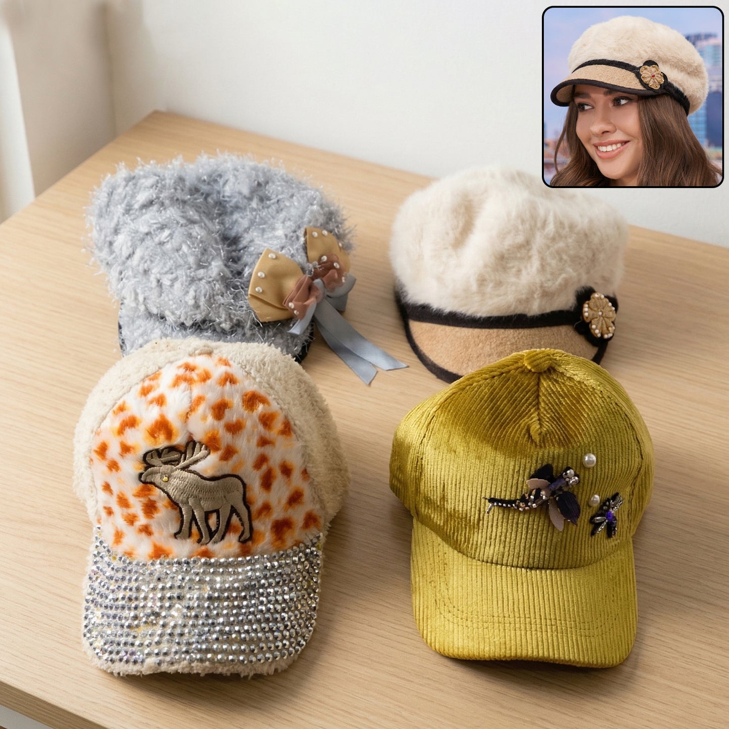 Designer Mix Design Cap (1 Pc) - Warm & Stylish Headwear for Women - Great Price - Image 2