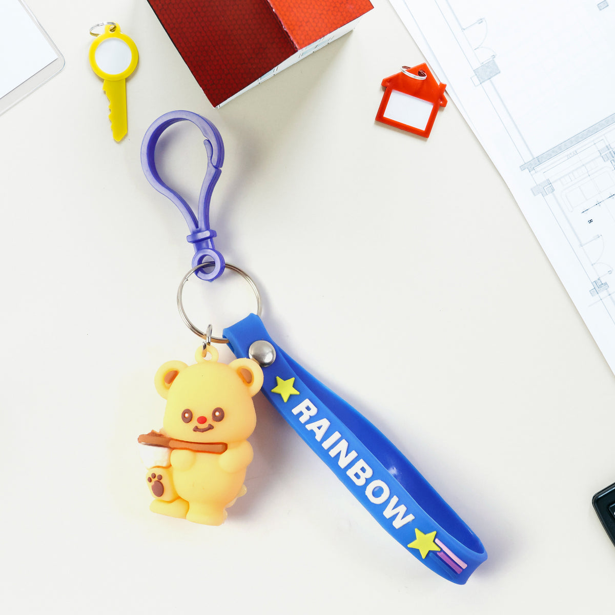 Cute Bear Character Keychain with Rainbow Strap - 1 Pc - Happy Price - Image 2