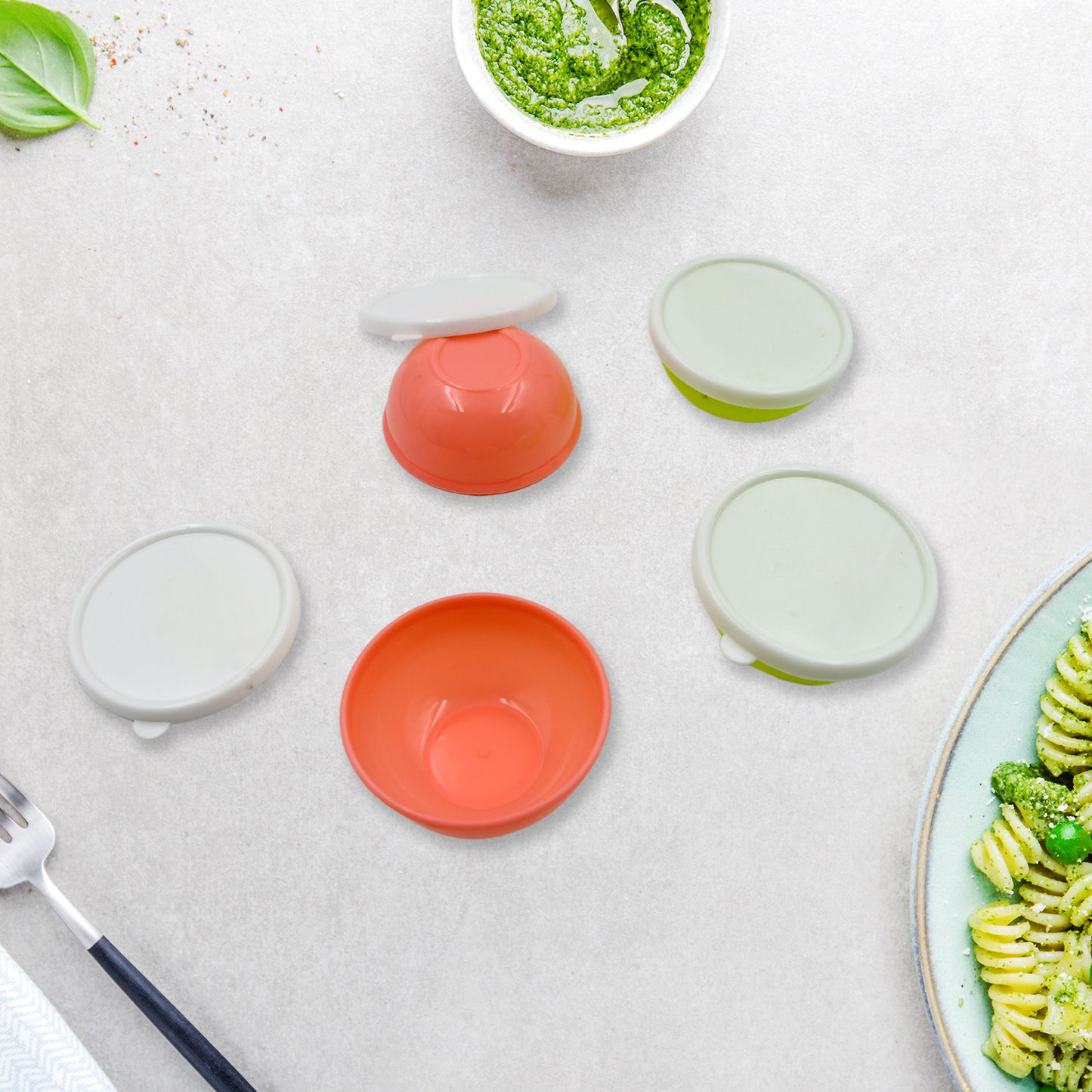 Multipurpose Small Round Plastic Bowl Katori With Lid Microwave Safe Reusable Lightweight Bowl Dishwasher Safe Chutney Bowl (4 Pcs Set) - Happy Price - Image 4