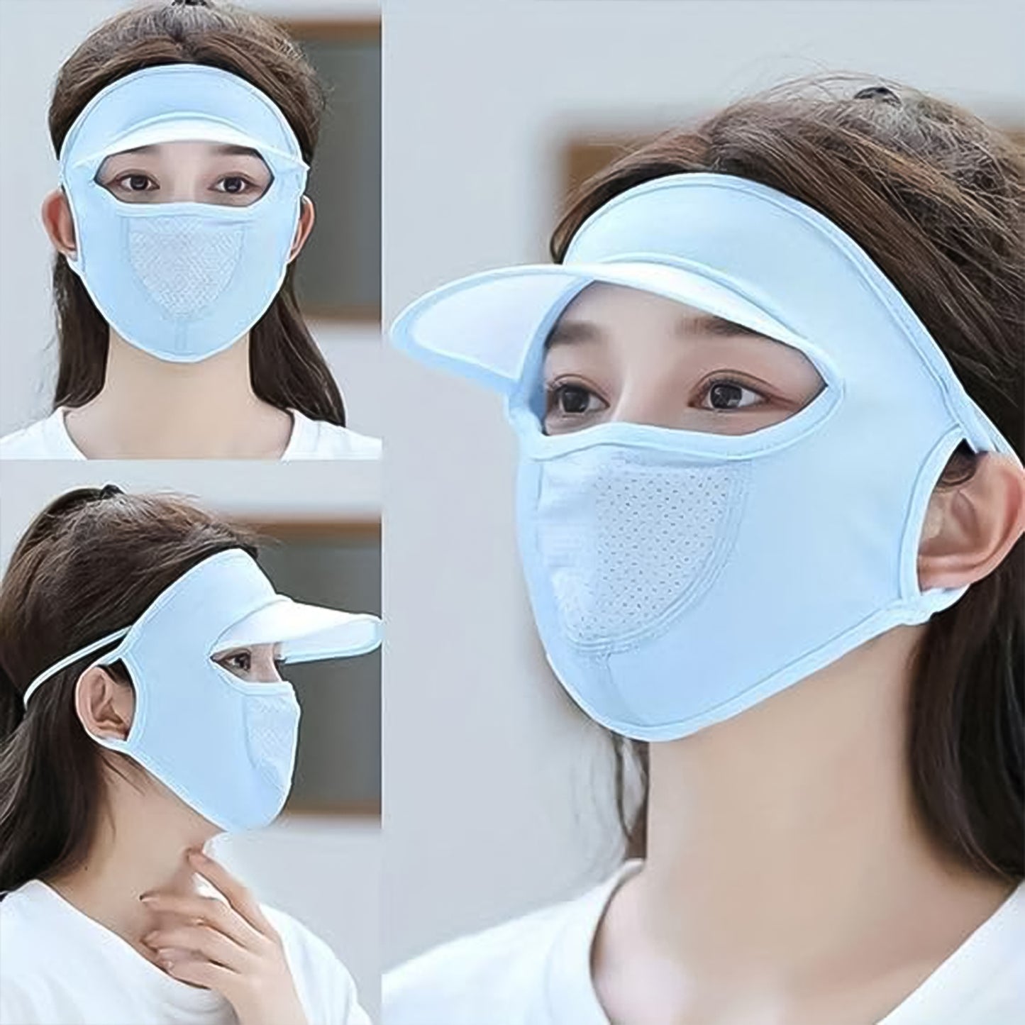 Womens Full Face Uv Protection Cap With Built-in Mask And Wide Brim Visor Breathable (1 Pc) - Happy Price - Image 3