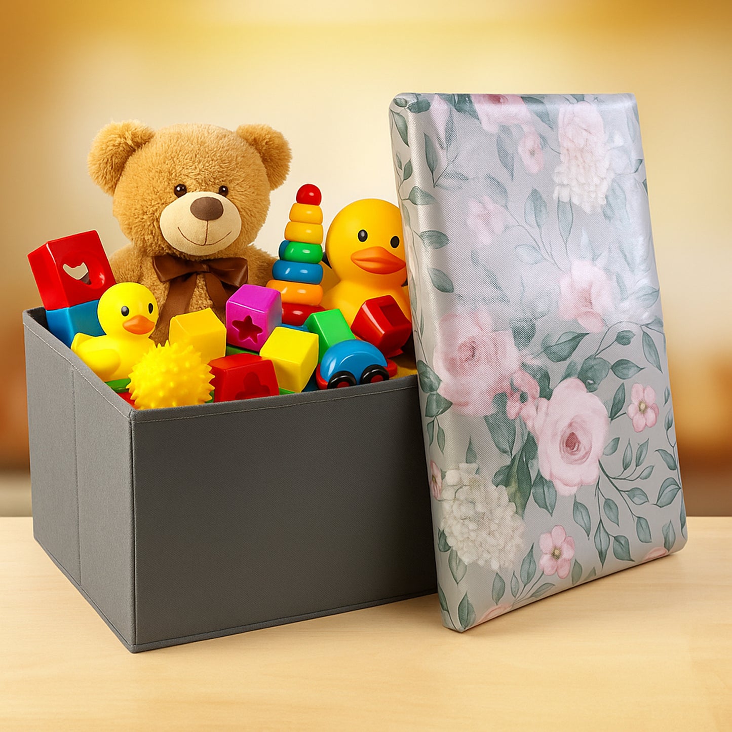 Floral Lid Foldable Storage Box - 48x30 cm Organizer Basket (1 Pc) - Happy Price - Image 5