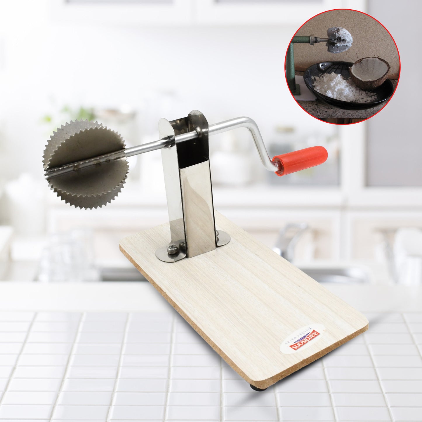 Stainless Steel Coconut Scraper With Wooden Base (1 Pc) - Happy Price - Image 3