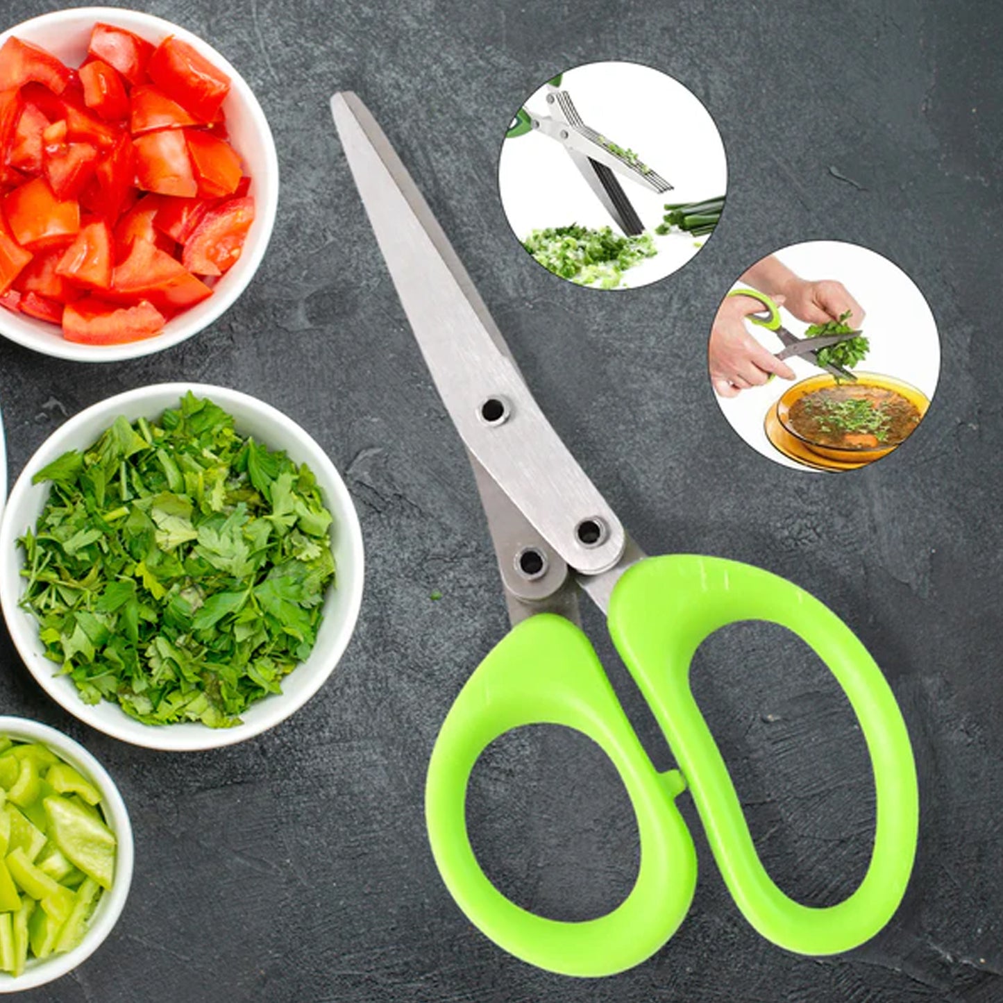 5-Blade Stainless Steel Kitchen Scissors with Cleaning Comb - Effortless Herb Chopper - Happy Price - Image 6