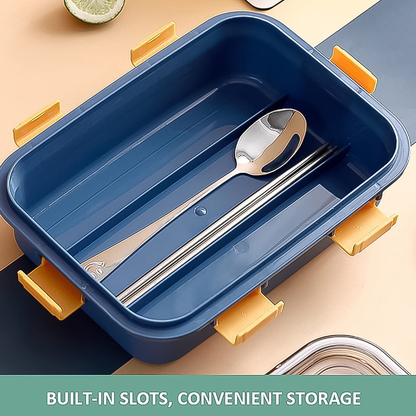 3 Compartment Transparent Stainless Steel Lunch Box With A Spoon And A Pair Of Chopsticks (1 Set) - Happy Price - Image 4