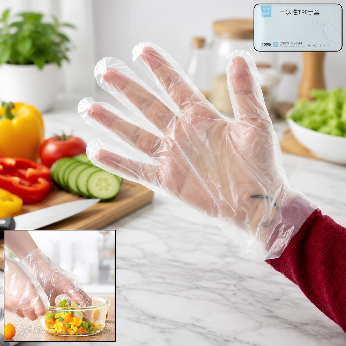 Clear Disposable Plastic Gloves - 100 Pc Pack for Kitchen & Household Tasks - Happy Price - Image 2