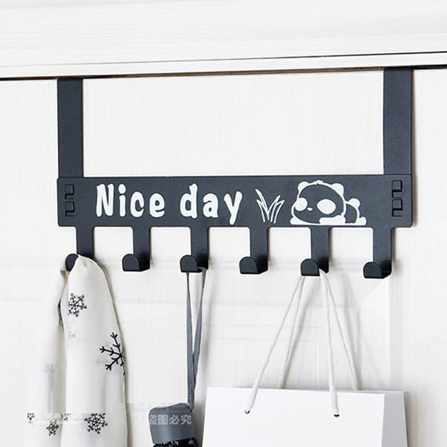 Heavy-duty Carbon Steel Cartoon Nice Day Over Door Hook Hanger Rack Towel Hanger Removable Door Hook Coat Scarf Cloths Hanger (1 Pc 6 Hook) - Happy Price - Image 3