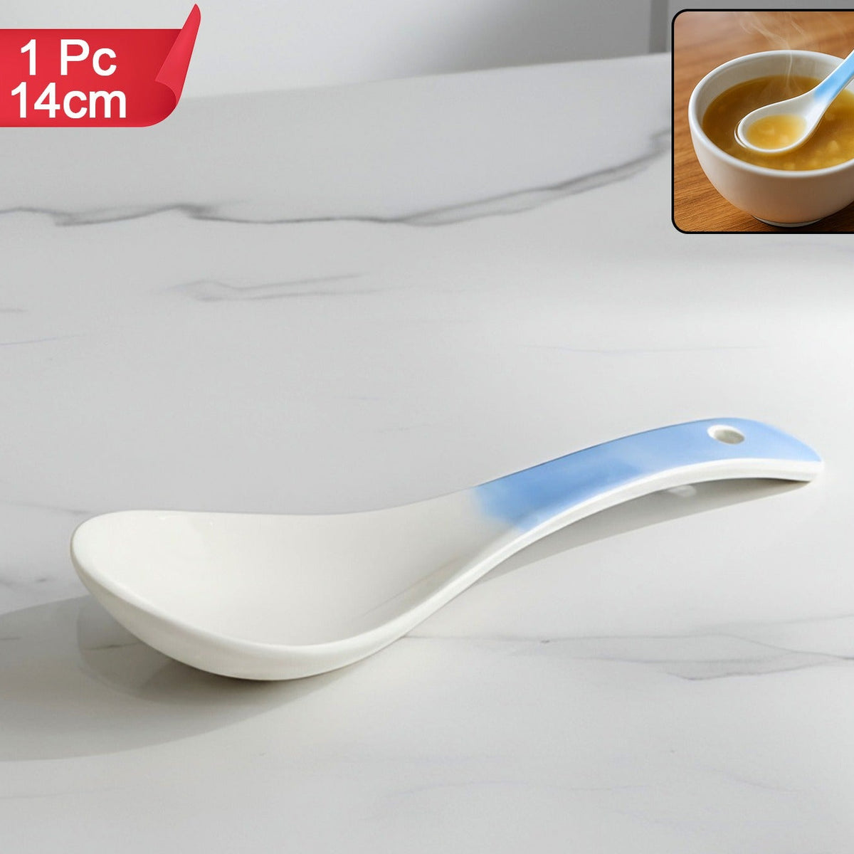 Ceramic Serving Spoon 14 cm - Heat-Resistant Ladle for Curries & Soups (1 Pc) - Happy Price - Image 1