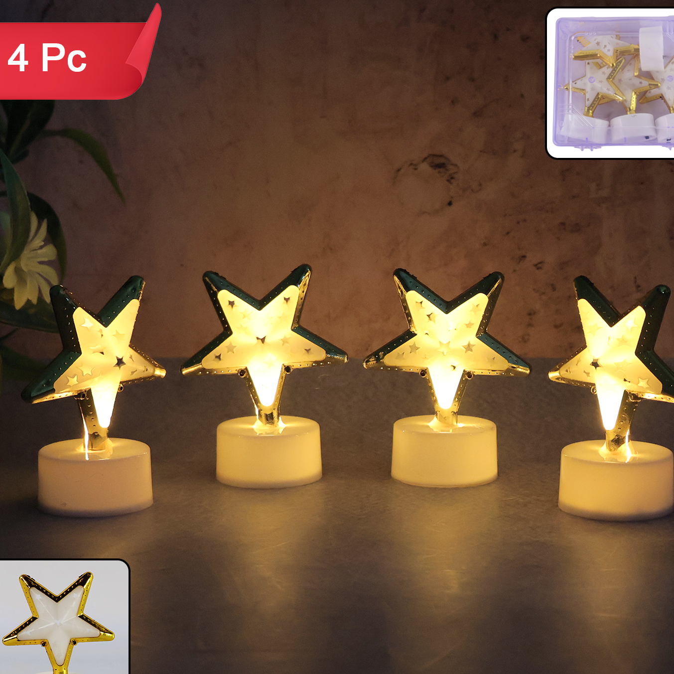 Set of 4 Star Shaped Flameless LED Candles for Festive Decor - Happy Price - Image 1
