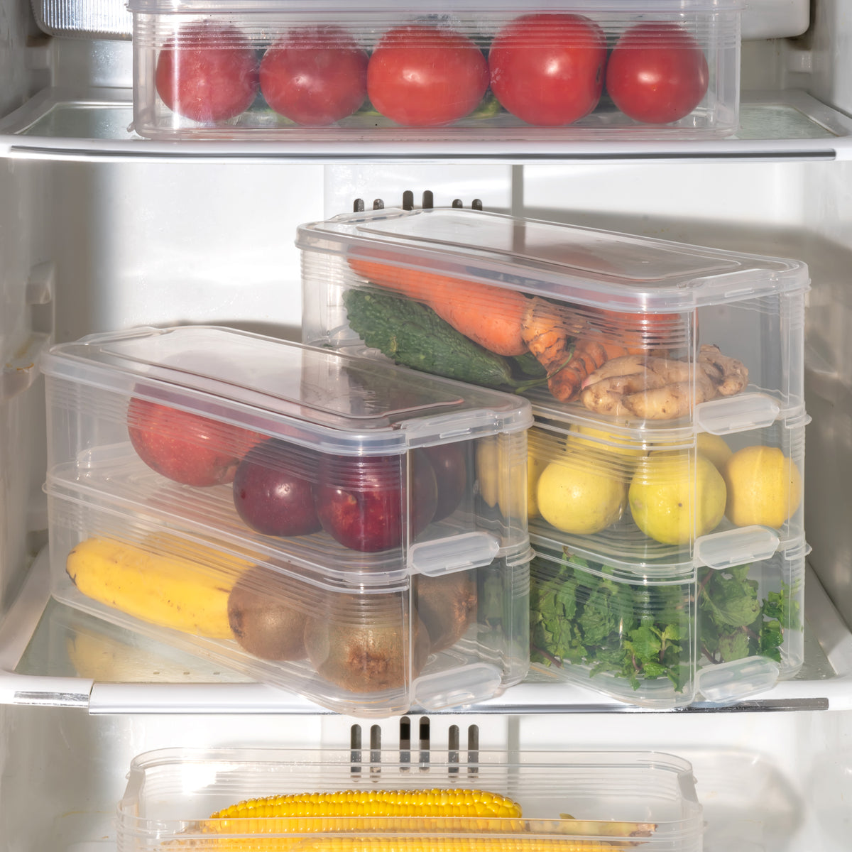 3 Fridge Storage Container Fridge Organizer With Lid Stackable Fridge Storage Containers Plastic Freezer Storage Containers For Fish Meat Vegetables Fruits Pack Of 3pcs 1500ml Approx - Happy Price - Image 6