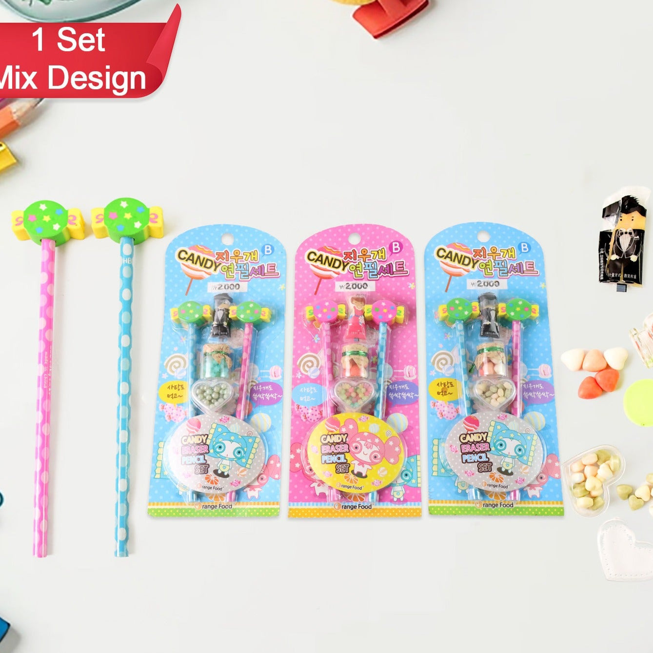 Fun Candy Design Pencil Set With Accessories (1 Set Mix Design) - Happy Price - Image 1