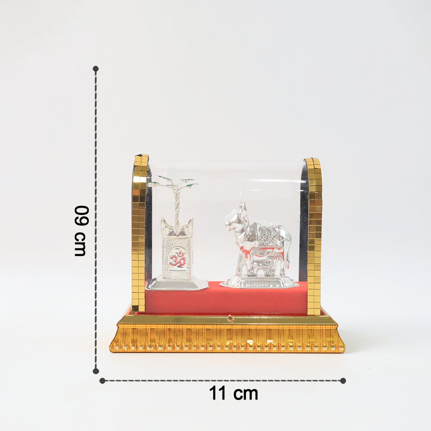 Silver-Plated Kamdhenu Cow with Calf and Tulsi Idol Set in Acrylic Case - Happy Price - Image 5