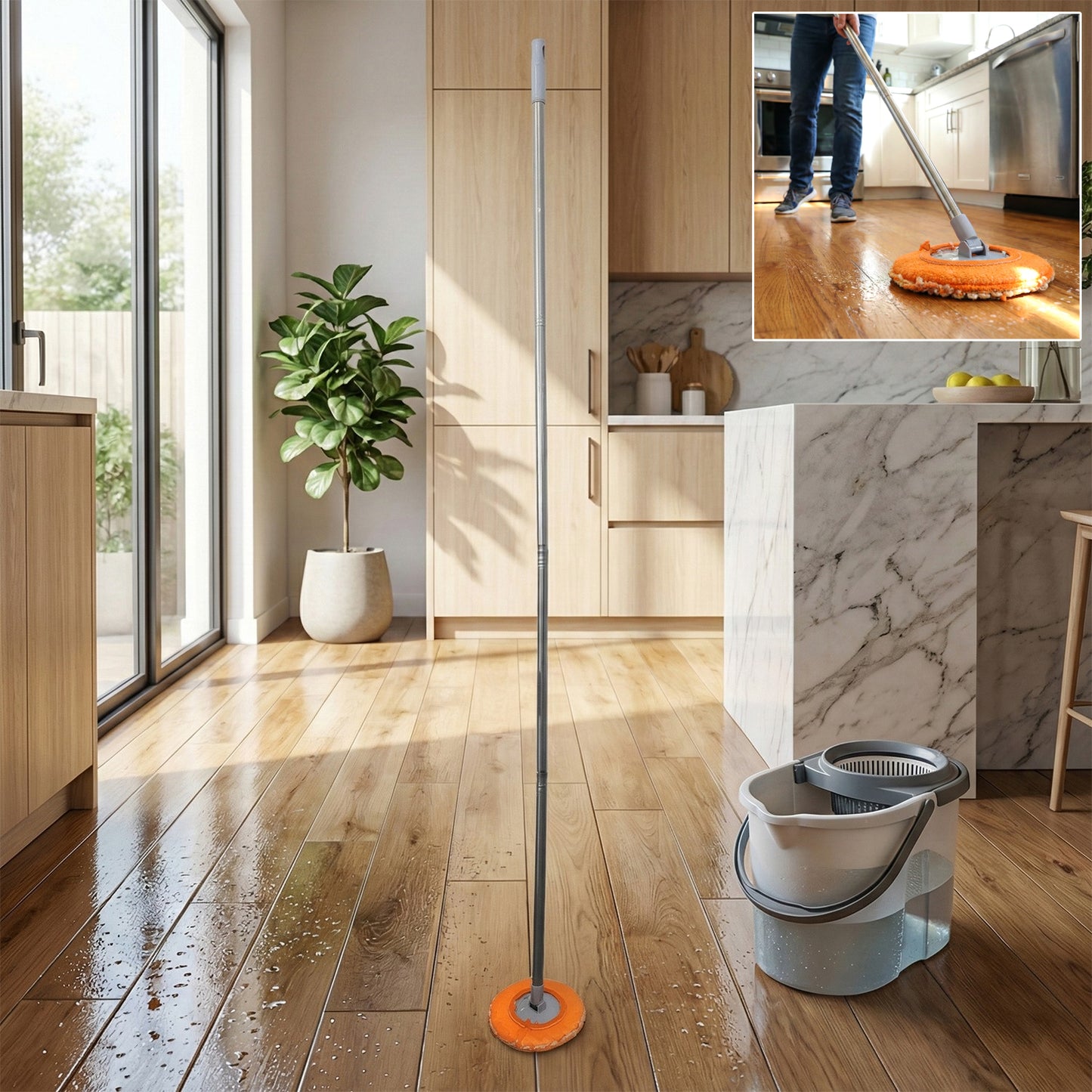 Multipurpose Spin Mop Set with Bucket and Microfiber Head - 1 Pc - Happy Price - Image 2