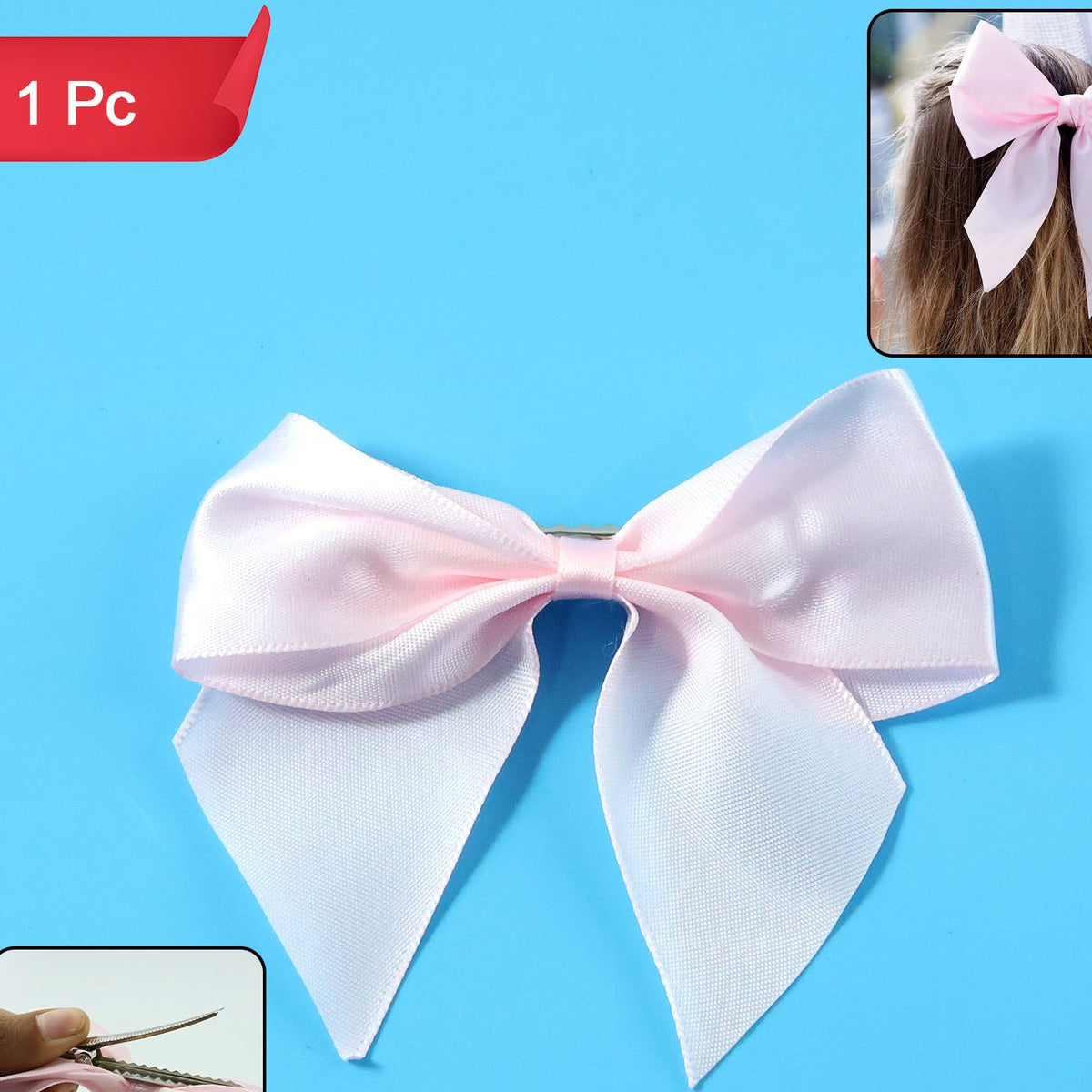 Satin Bow Hair Clip for Girls & Women - 1 Pc Elegant Hair Accessory - Happy Price - Image 1