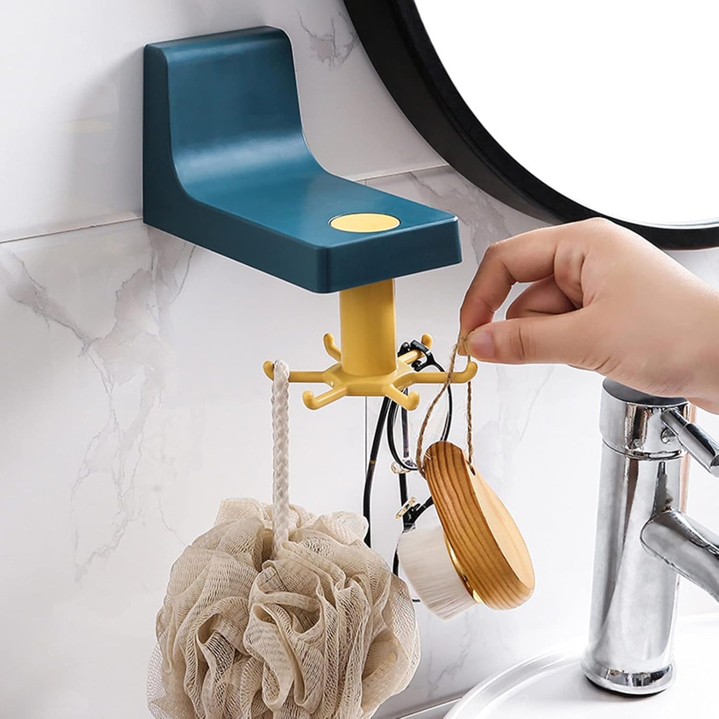360 Degree Rotating Self Adhesive Plastic Wall Hook Hanger Multifunctional Hanger With 6 Heavy Duty Claw Hooks - Happy Price - Image 2