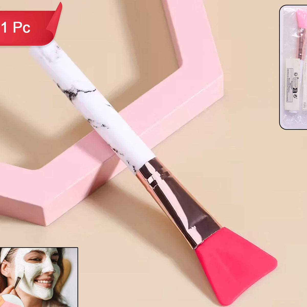 Silicone Face Mask Applicator Brush with Marble Handle (1 Pc) - Happy Price - Image 1