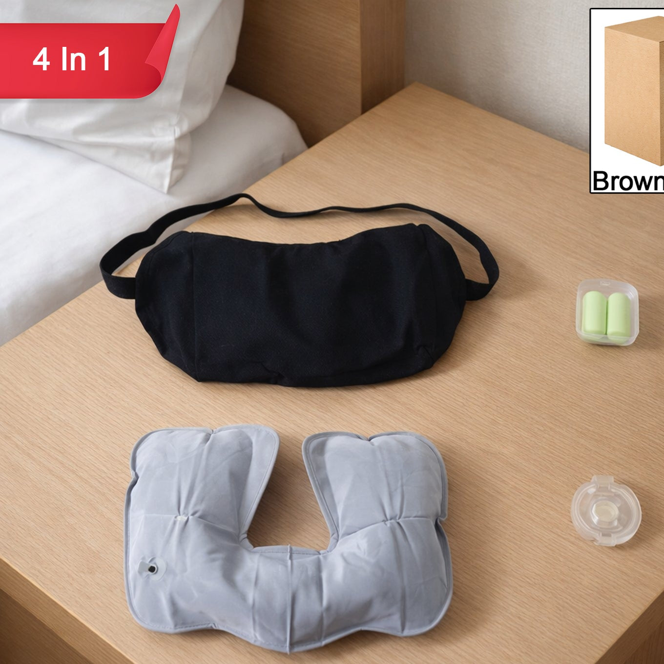 4-Piece Travel Comfort Kit: Eye Mask, Neck Pillow, Ear Plugs & Nose Clip - Happy Price - Image 1