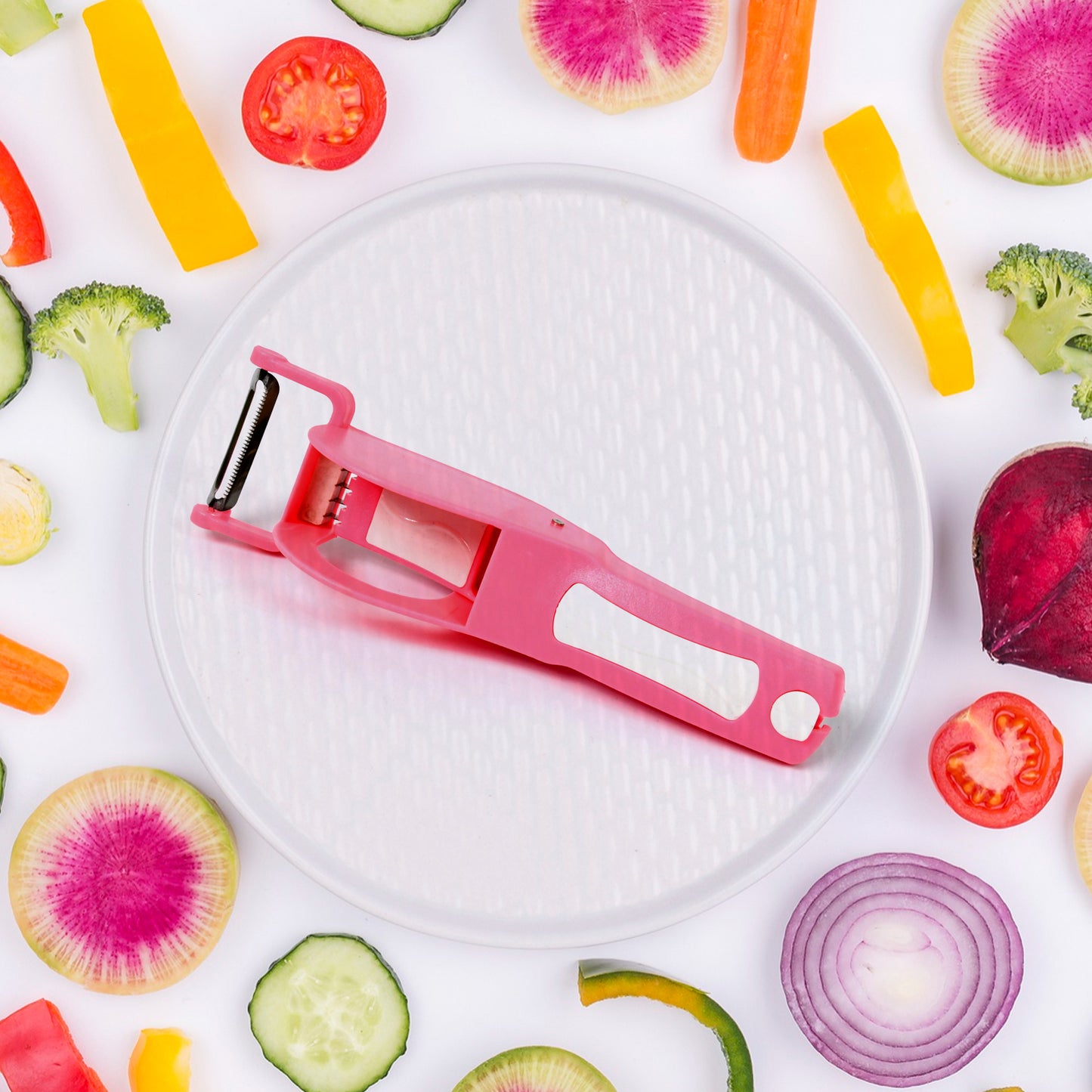 Plastic 2 In 1 Vegetable Fruit Multi Cutter 5 Blade Vegetable Cutter With Peeler (1 Pc Multicolor) - Happy Price - Image 4