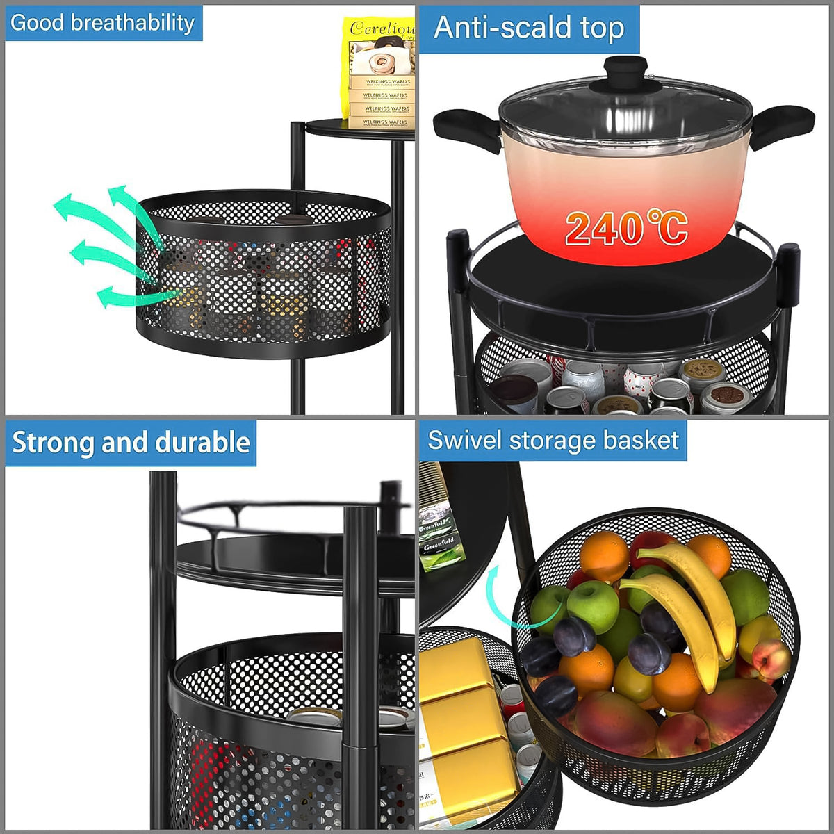 Metal Round High Quality Kitchen Trolley With Wheels (3 Layer 1 Pc) - Happy Price - Image 3