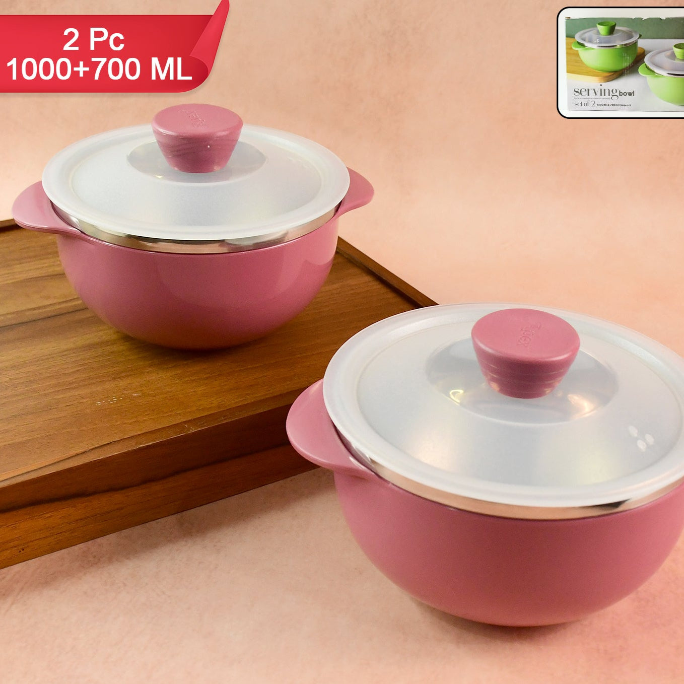 Apex Premium Plastic Serving Bowl Set With Lids (2 Pc) - Happy Price - Image 1