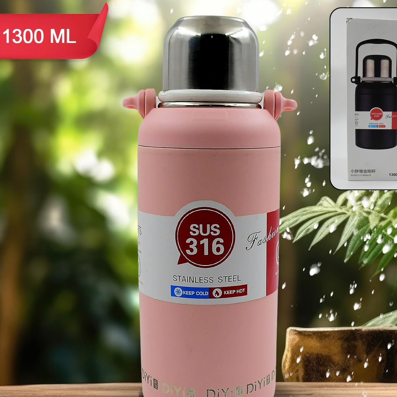 Stainless Steel Tumblers 316 Stainless Steel Vacuum Insulated Cup Bottle Portable Travel Kettle Water Bottle With Handle Outdoor Large Capacity Sports Kettle Cups Bottle (1300 Ml) - Happy Price - Image 1