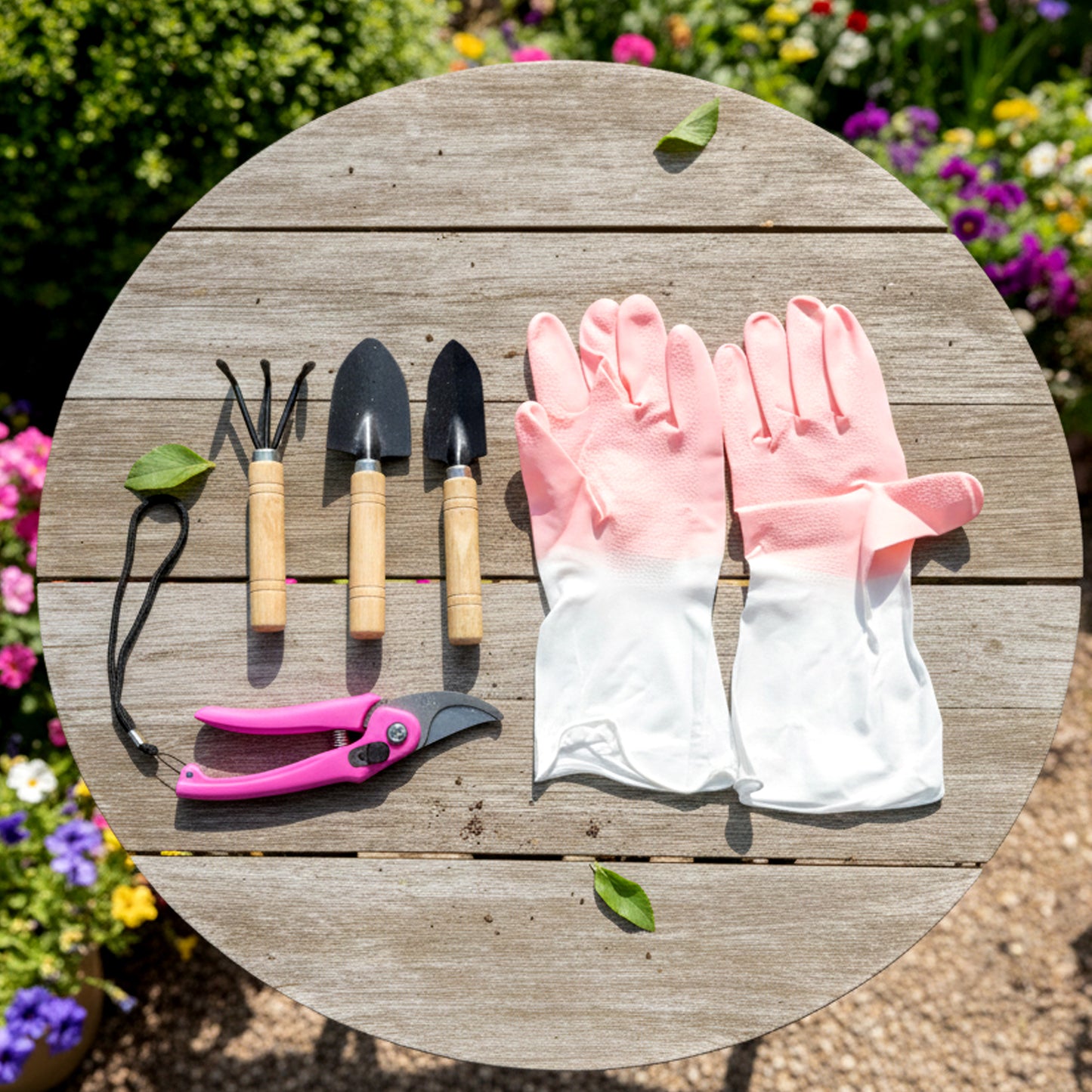 Gardening Tool Kit with Gloves (1 Set) - Hand Trowel, Transplanter, Cultivator, Pruner - Happy Price - Image 2