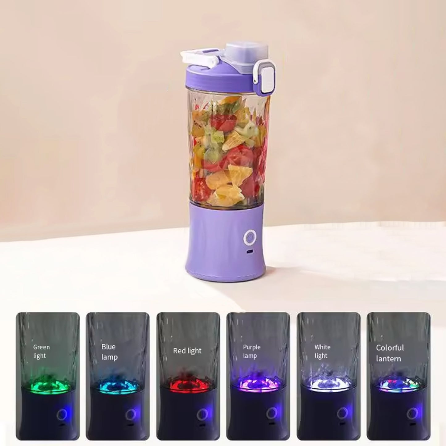 Portable USB Rechargeable Juicer Blender, 600ml, 8 Blades, Multicolor Light - Happy Price - Image 7