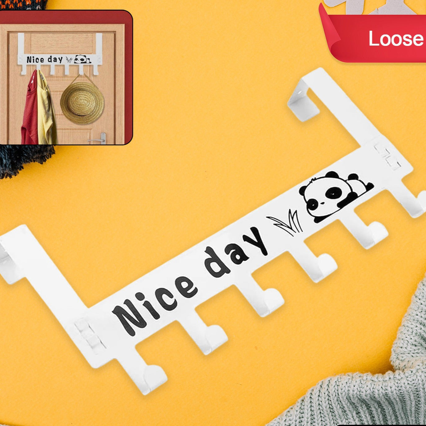 Heavy-duty Carbon Steel Cartoon Nice Day Over Door Hook Hanger Rack Towel Hanger Removable Door Hook Coat Scarf Cloths Hanger (1 Pc 6 Hook) - Happy Price - Image 1