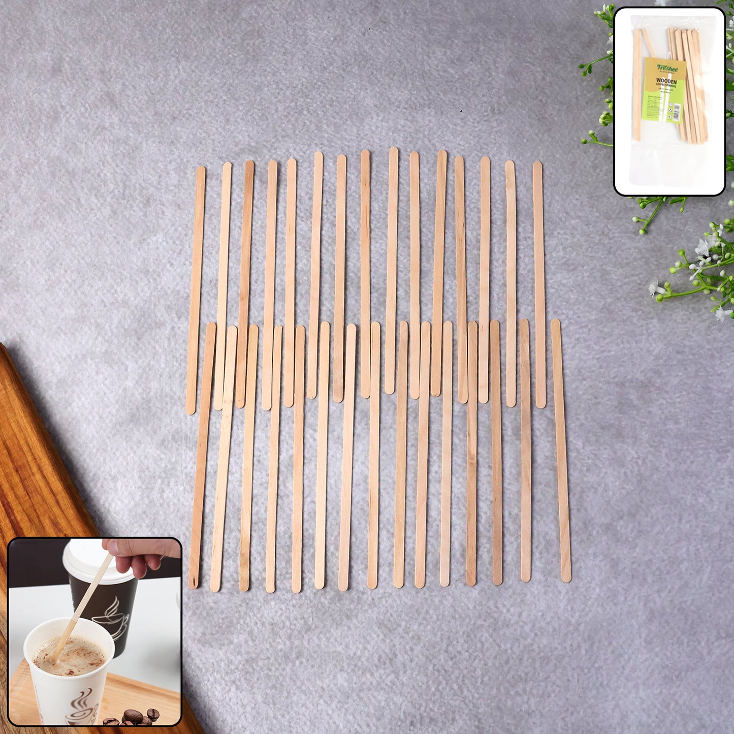 Wooden Coffee Stirrers - 140x5x1 mm, 30 Pcs Pack - Happy Price - Image 2