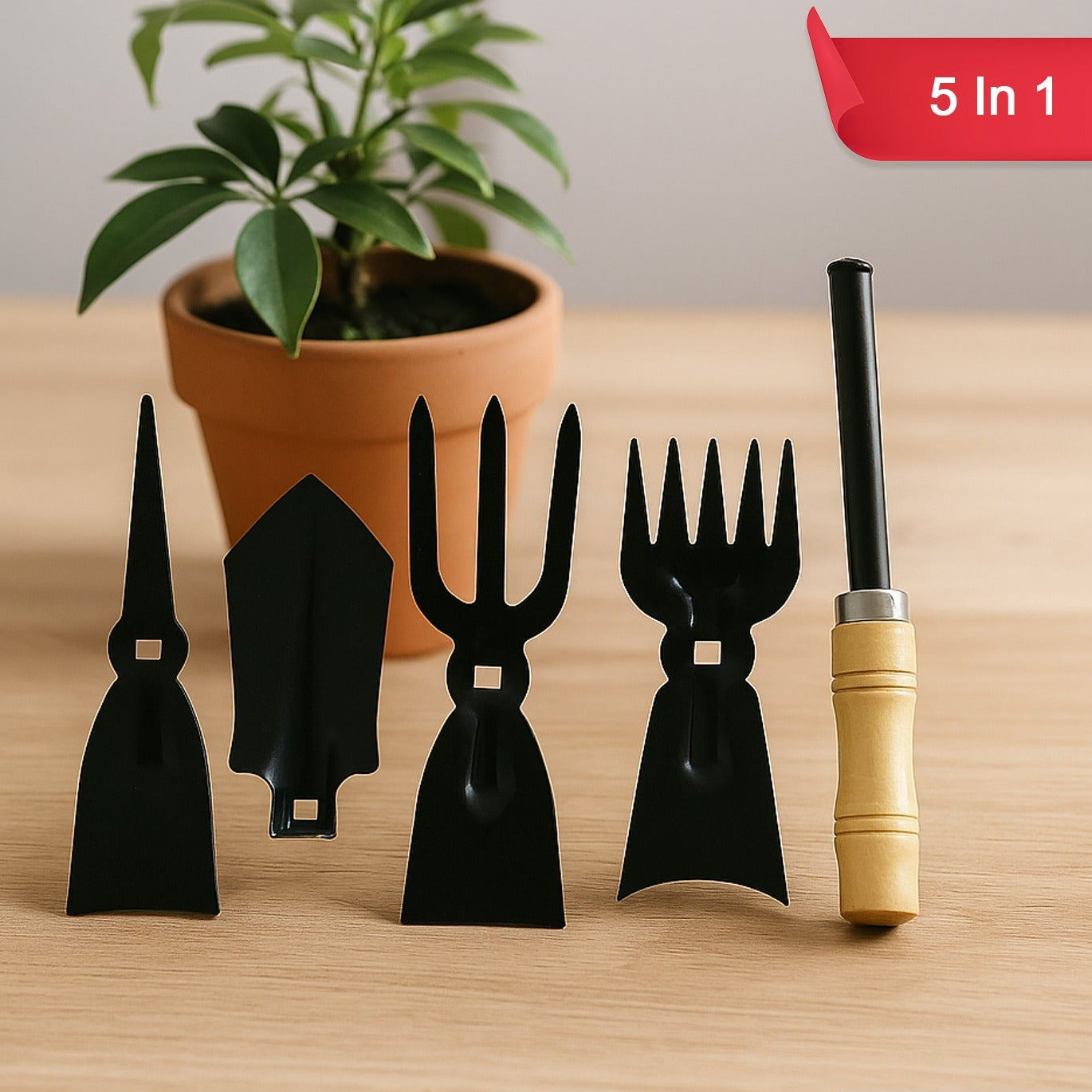 5-Piece Garden Hand Tool Set with Wooden Handles - Happy Price - Image 1