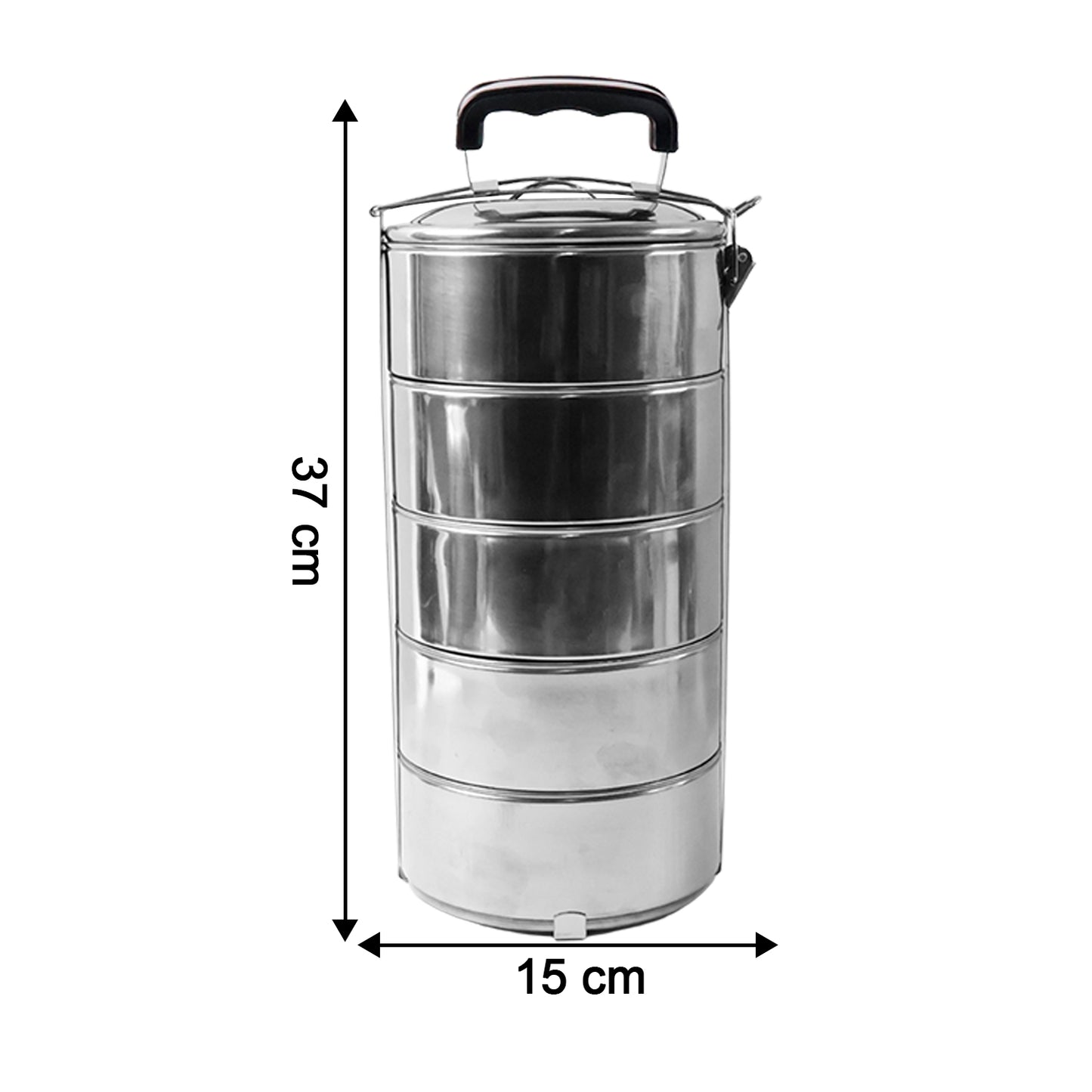 5 Container Stainless Steel Round Tiffin Box - 16x5 Inch Meal Carrier - Happy Price - Image 4