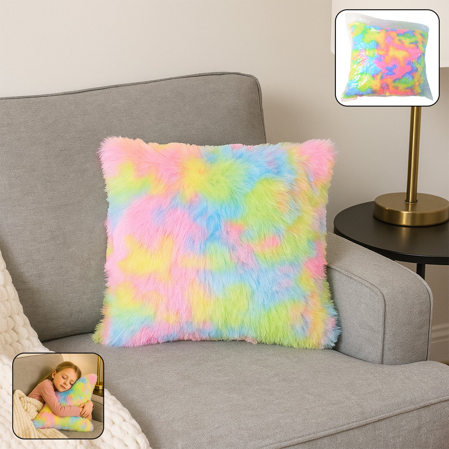 Soft Plush Rainbow Cushion Pillow (1 Pc) - Decorative Throw Pillow for Sofa & Bed - Happy Price - Image 3