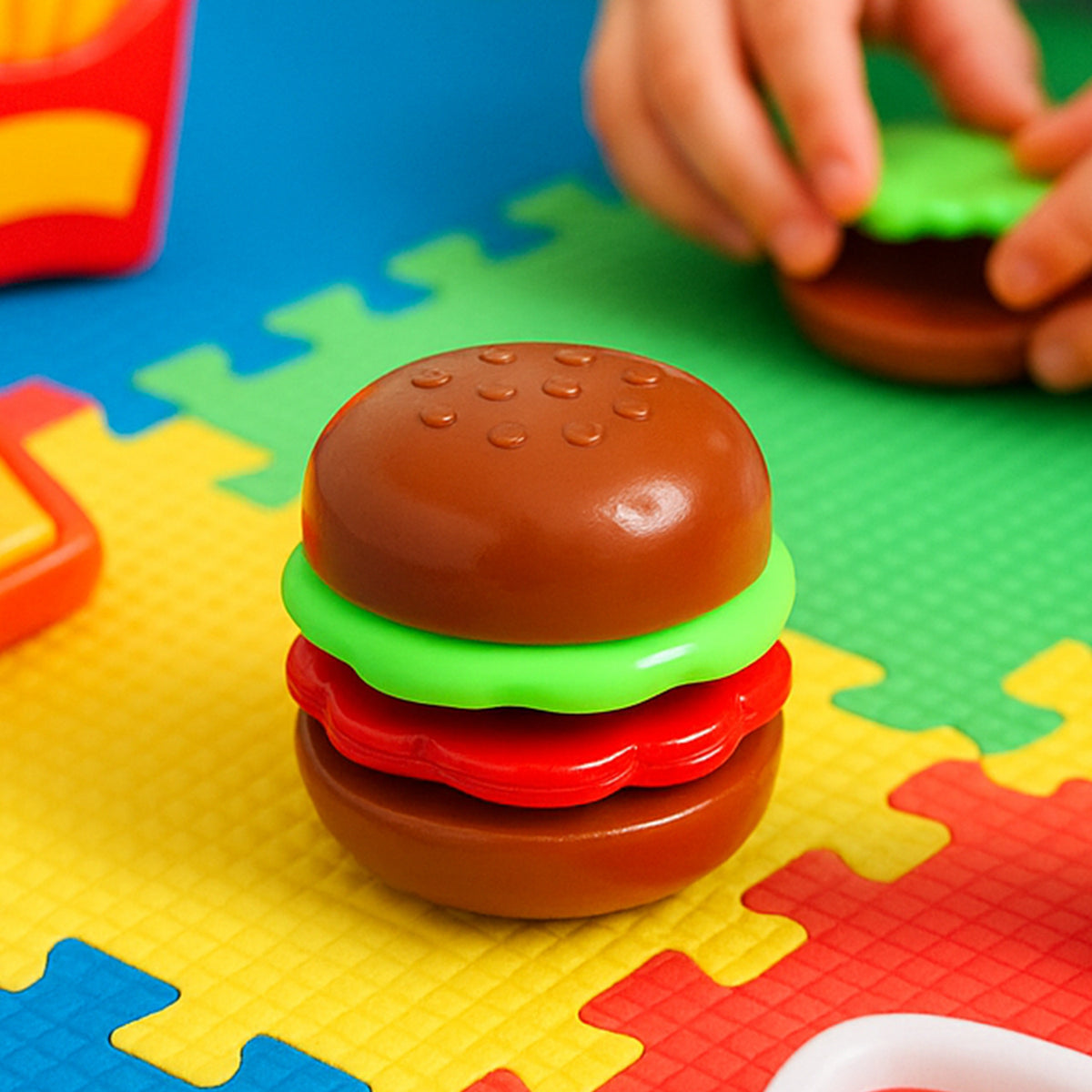 Mini Burger Pretend Play Toy for Kids (1 Pc) - Educational Stackable Food Toy - Happy Price - Image 2