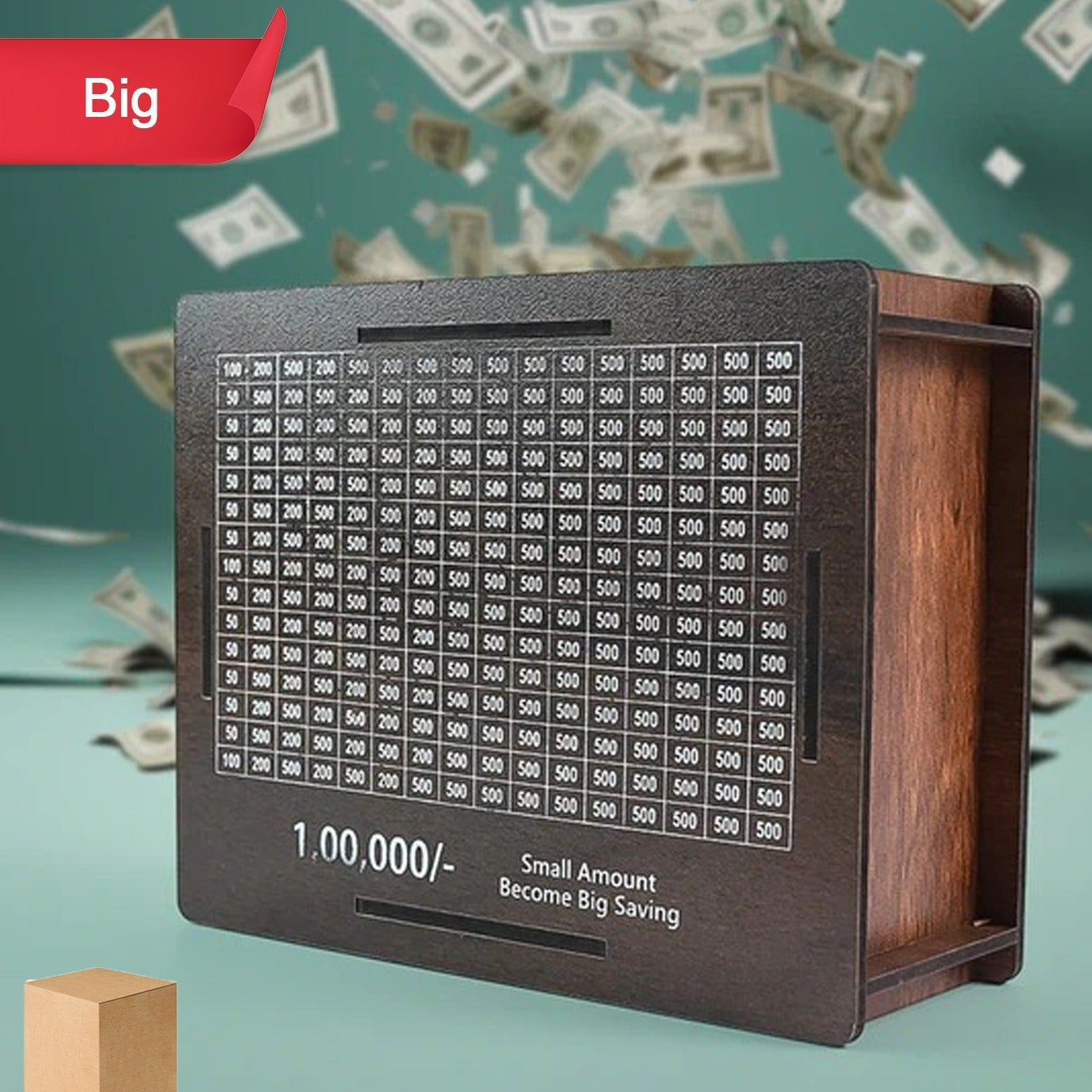 Big Wooden Savings Challenge Money Box - ₹1 Lakh Goal Tracker - Happy Price - Image 1