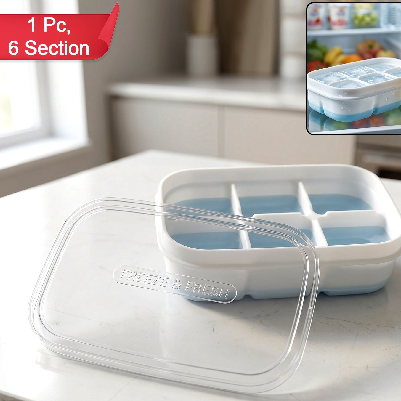Mini Plastic 6 Cavity Ice Tray - Freeze Fresh Compact Ice Cube Tray