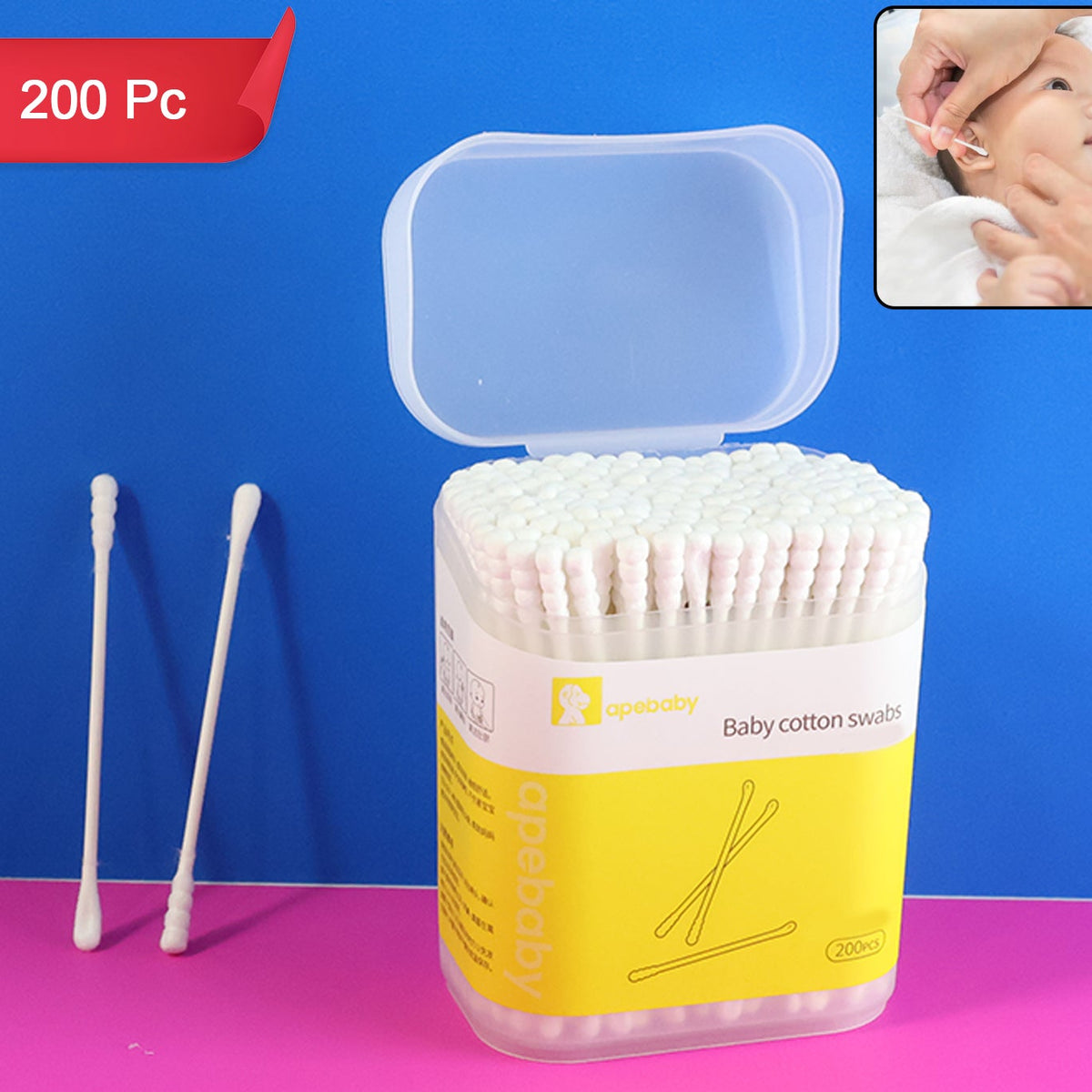 Soft Baby Cotton Swabs - 200 Pc Pack for Gentle Cleaning - Happy Price - Image 1
