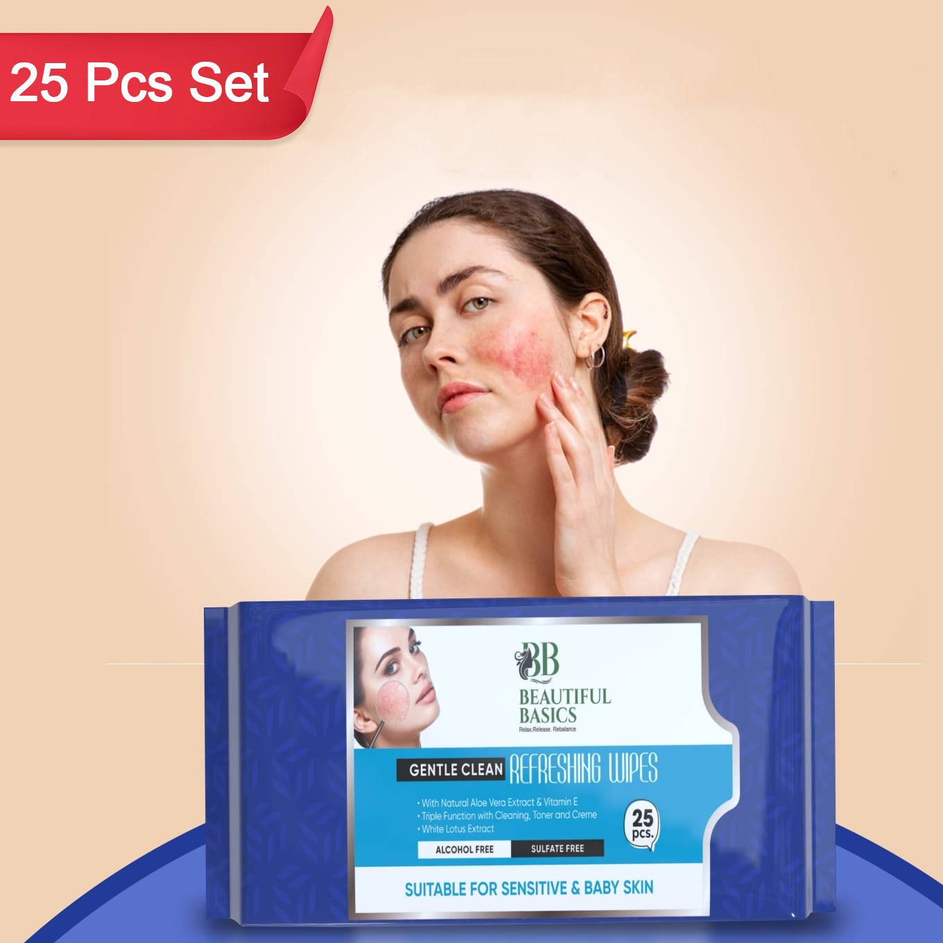 Refreshing Wet Wipes For Face Facial Cleansing Refreshing Skin Hydration Soothing For Skin Ph Balance Alcohol Free Nourishing With Fruit Extract 25 Wipes - Happy Price - Image 1