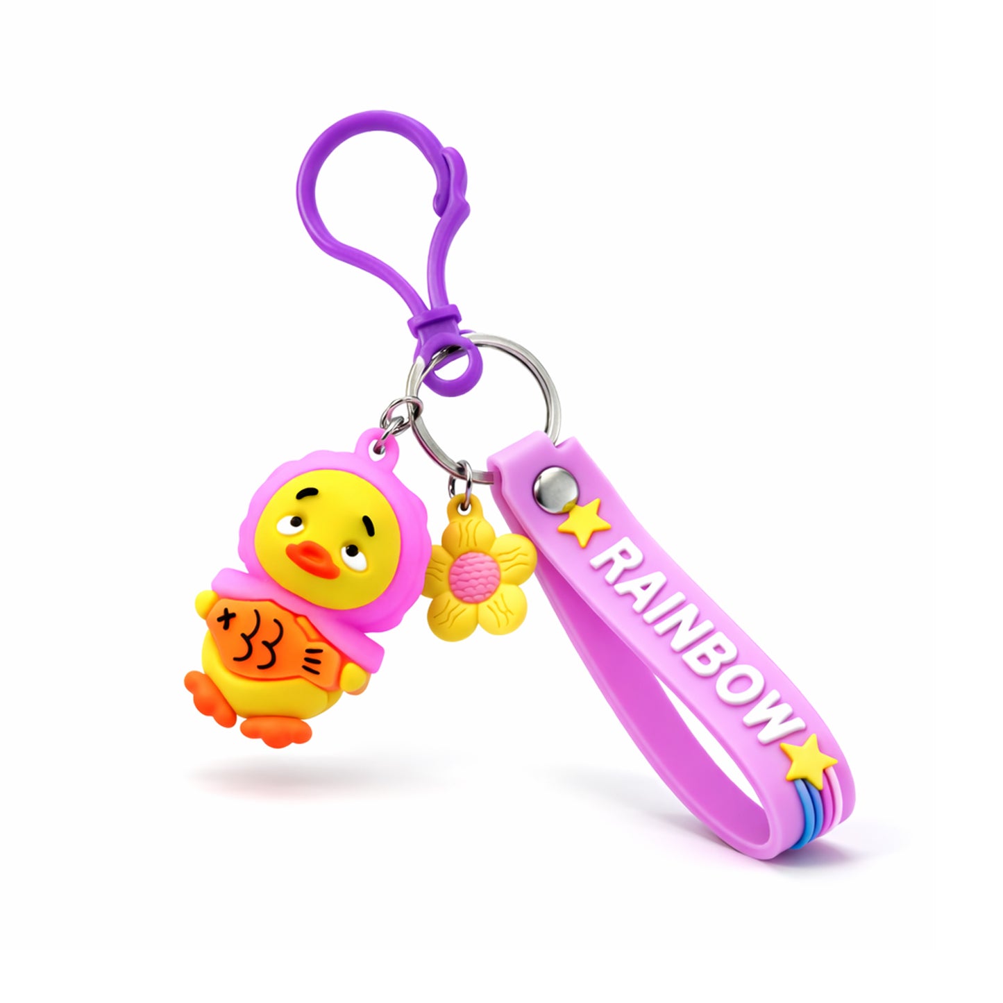 Cartoon Duck Keychain with Rainbow Strap - Silicone Bag Charm (1 Pc) - Happy Price - Image 4