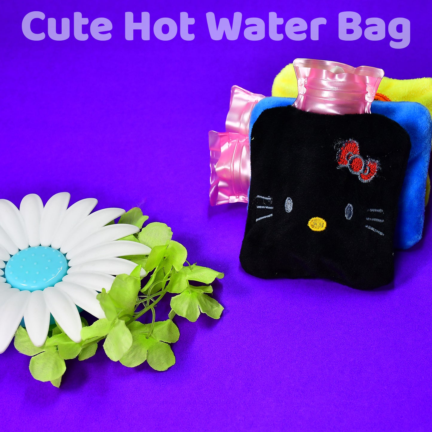 Black Hello Kitty Small Hot Water Bag With Cover For Pain Relief Neck Shoulder Pain And Hand Feet Warmer Menstrual Cramps. - Happy Price - Image 6