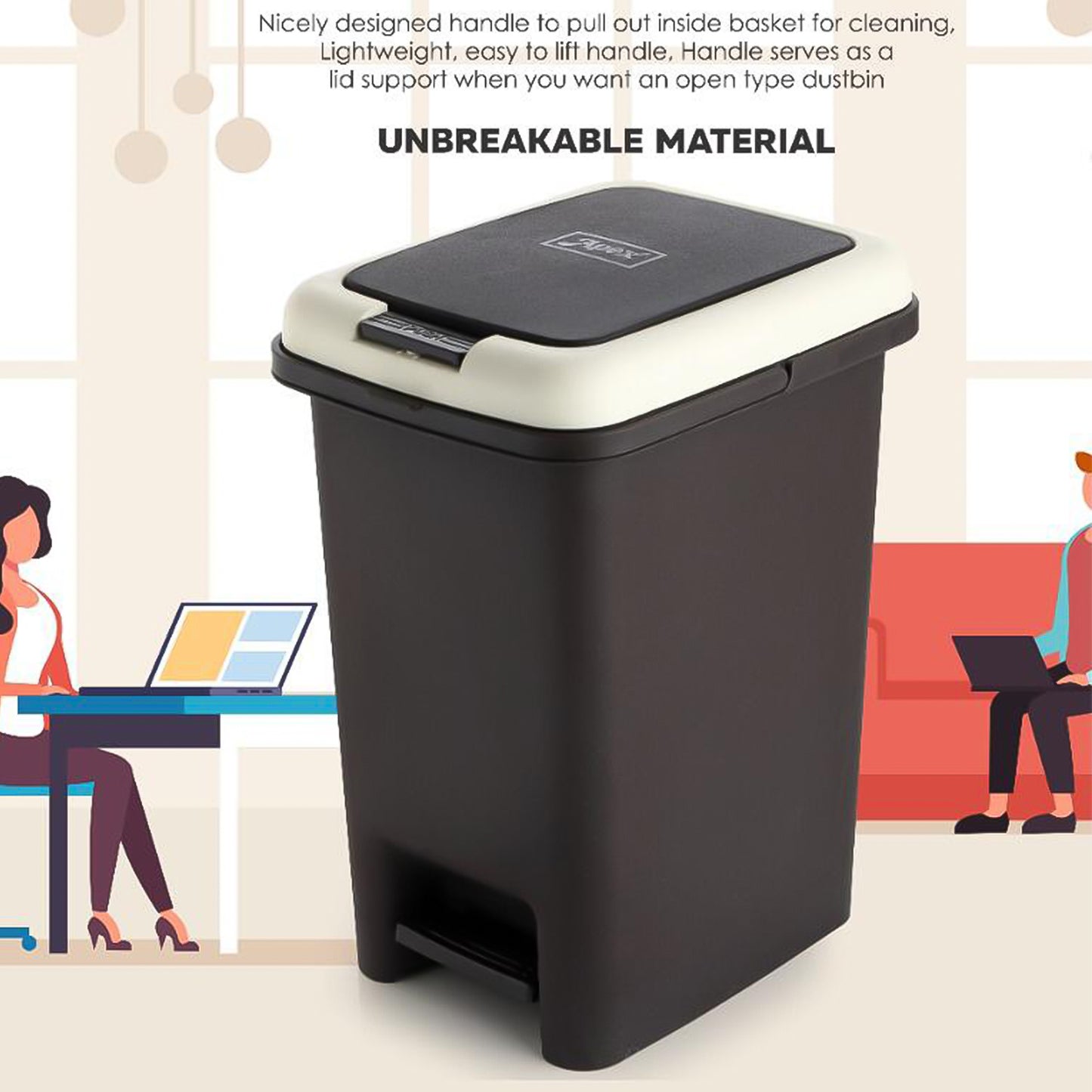 Apex Push N Pedal Plastic Dustbin 10l Capacity (1 Pc) - Happy Price - Image 7