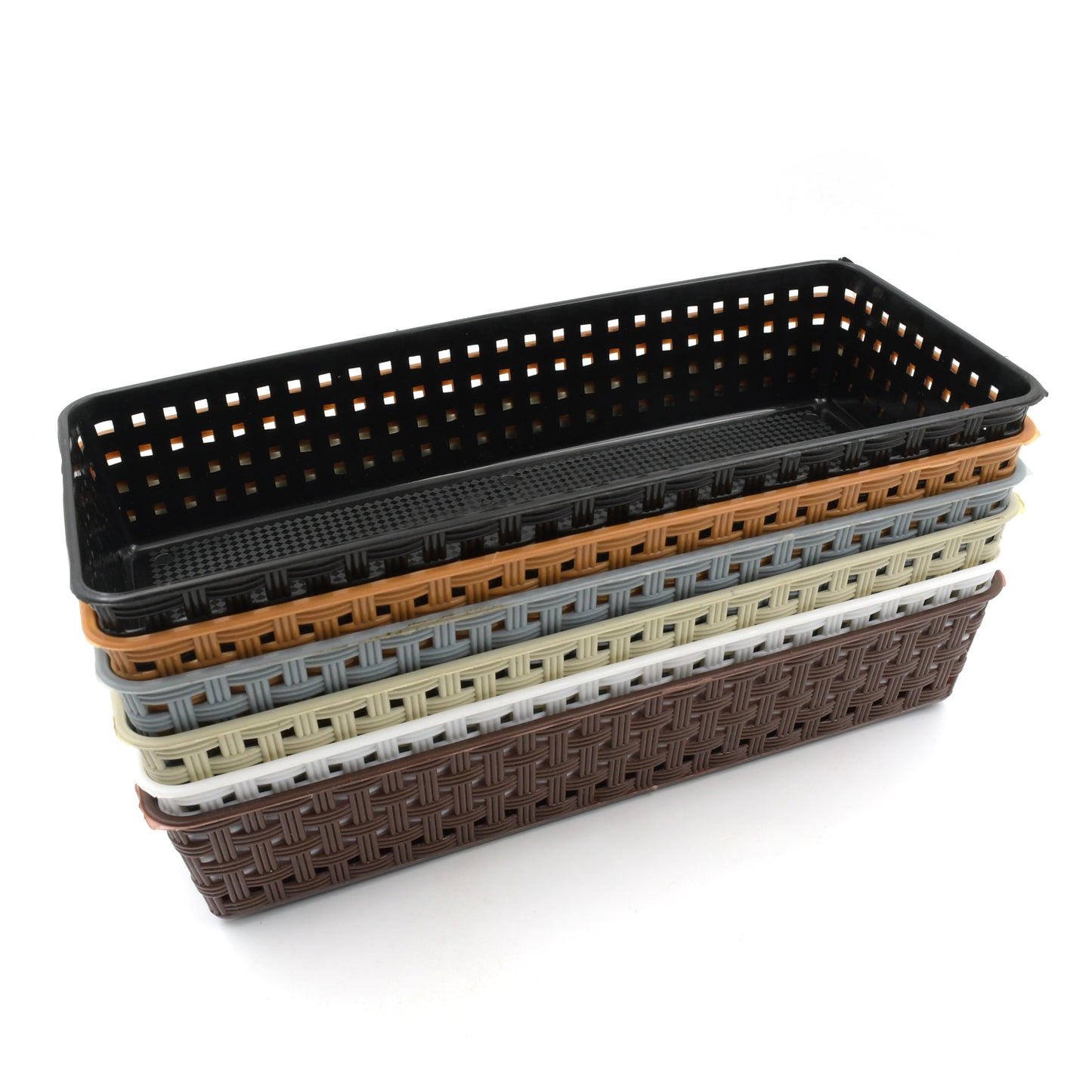 Plastic Multipurpose Desk Organizer Tray Office Drawer Dividers Storage Bins For Kitchen Bathroom Office Makeup Bedroom Dresser Craft Basket Rack Multicolour (6 Pcs Set) - Happy Price - Image 4